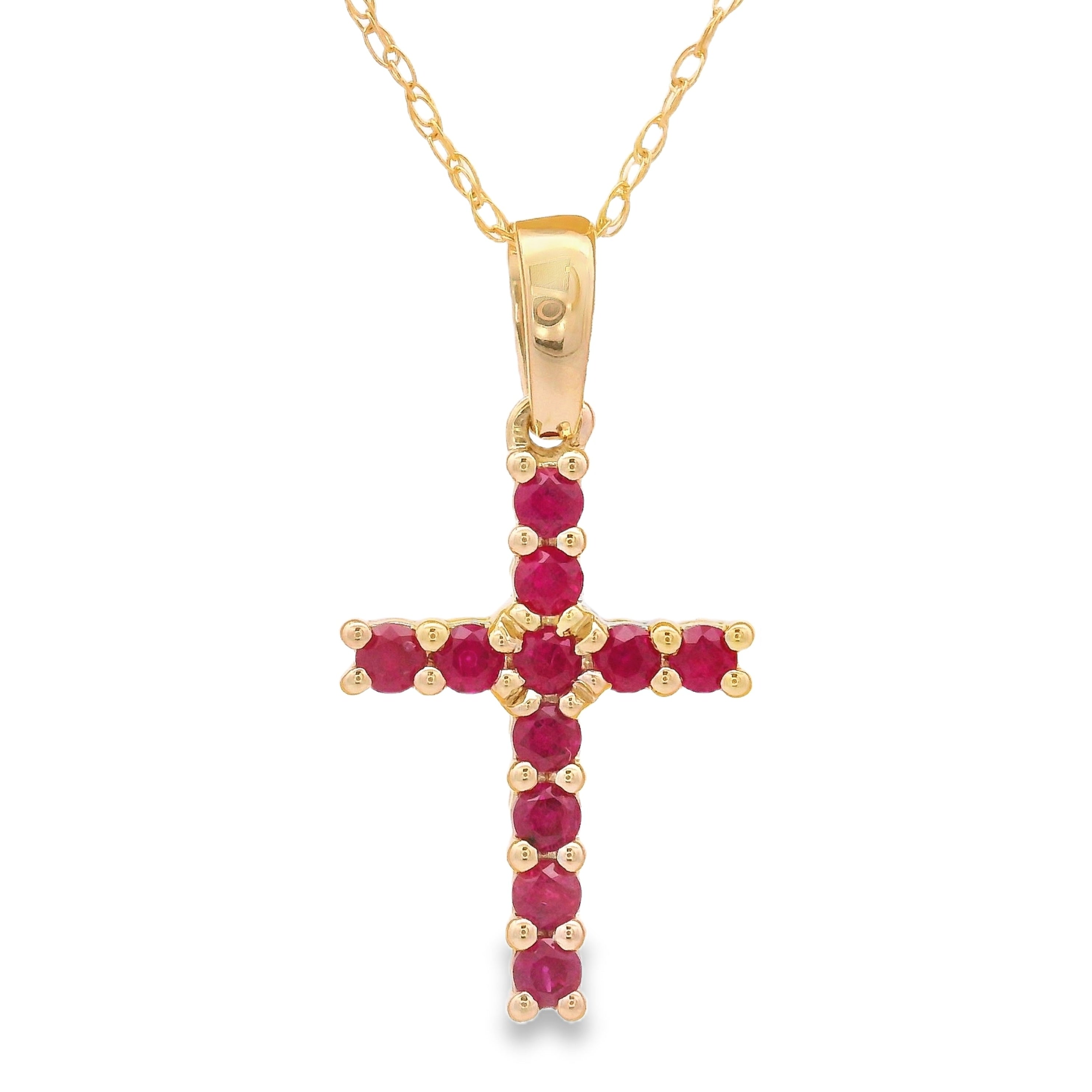 .29ct Ruby Cross Religious Pendant 14KT Yellow Gold