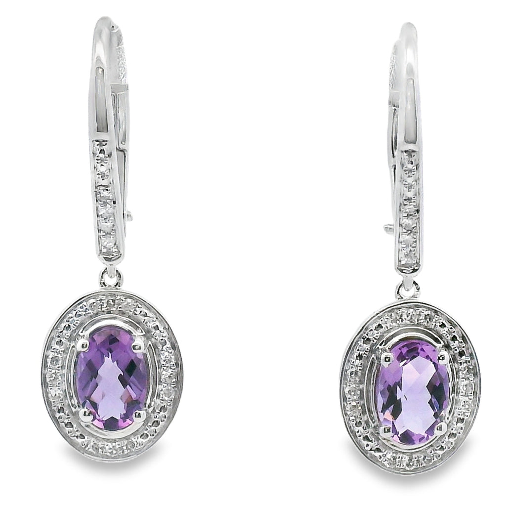 .98ct Amethyst Diamond Dangle Earrings 10KT White Gold