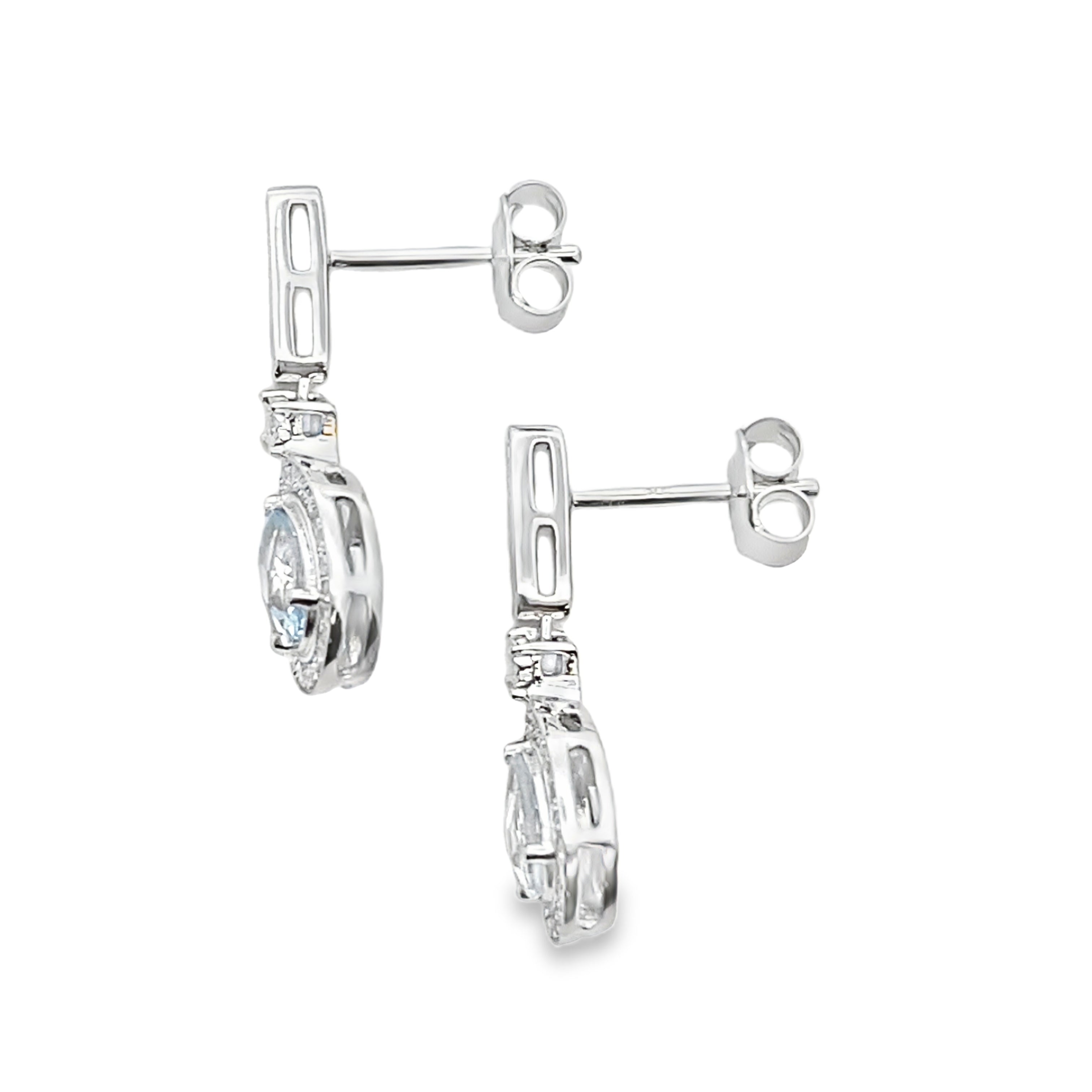 Aquamarine Diamond Dangle Earrings 10KT White Gold