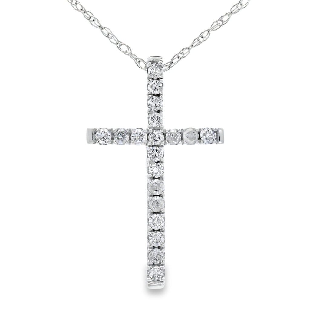 .13ct Diamond Cross Religious Pendant 14KT White Gold