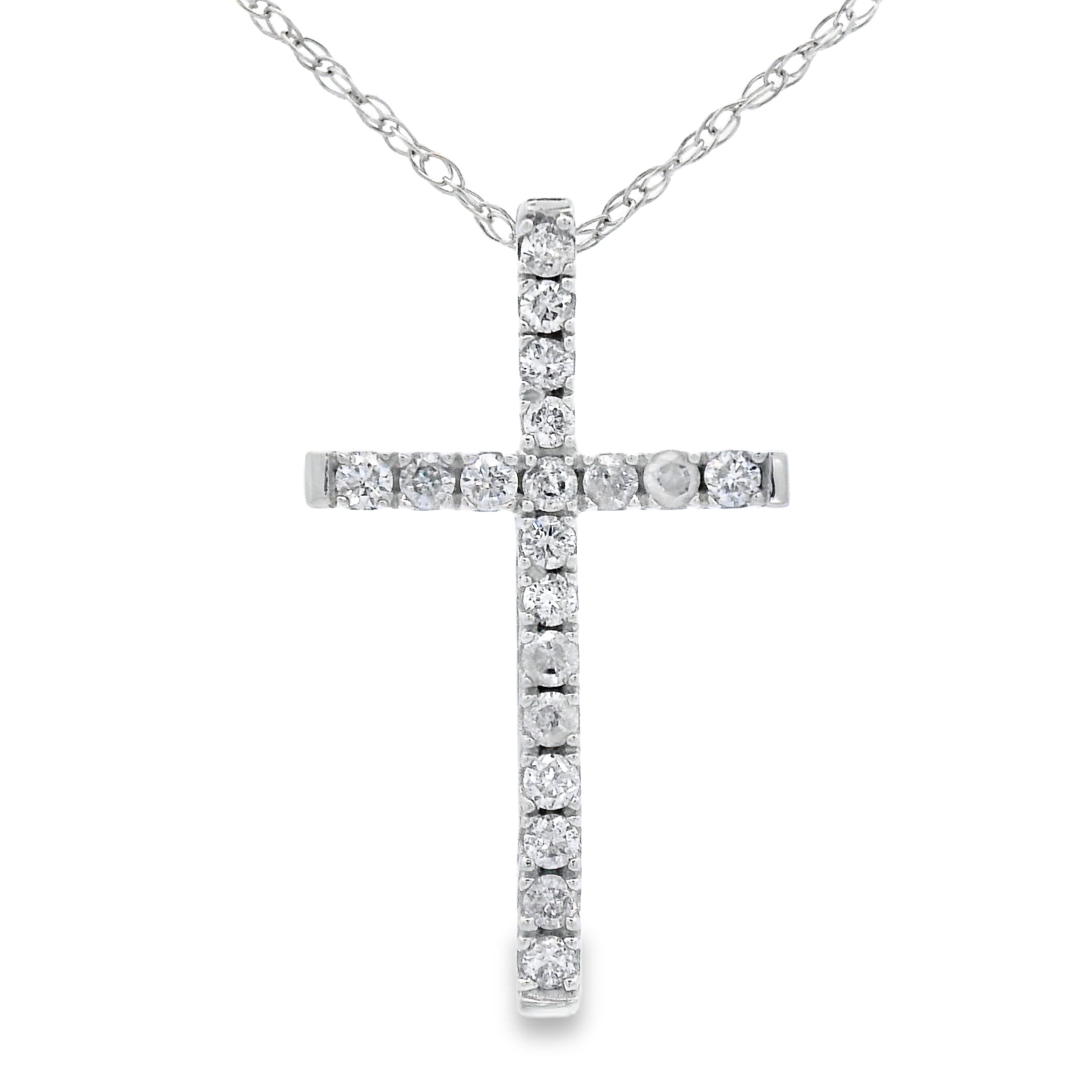 .13ct Diamond Cross Religious Pendant 14KT White Gold