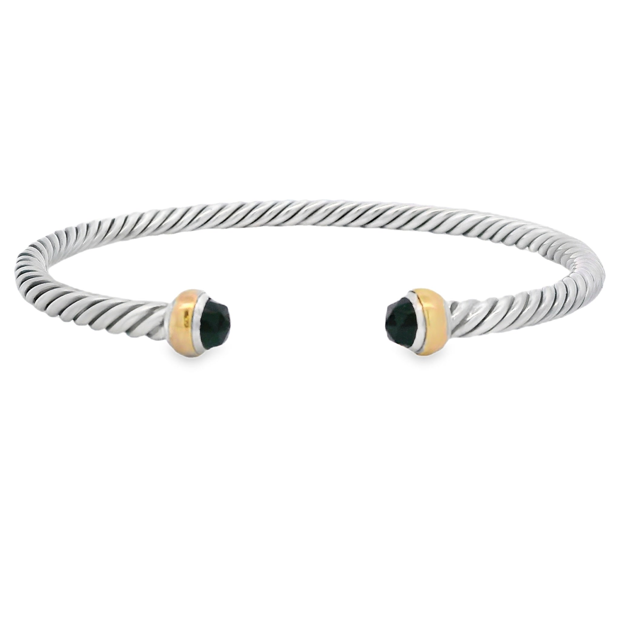 Natural Onyx Bangle Bracelet Sterling Silver 18KT Gold