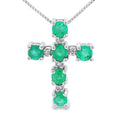 Emerald Diamond Cross Religious Pendant 10KT White Gold