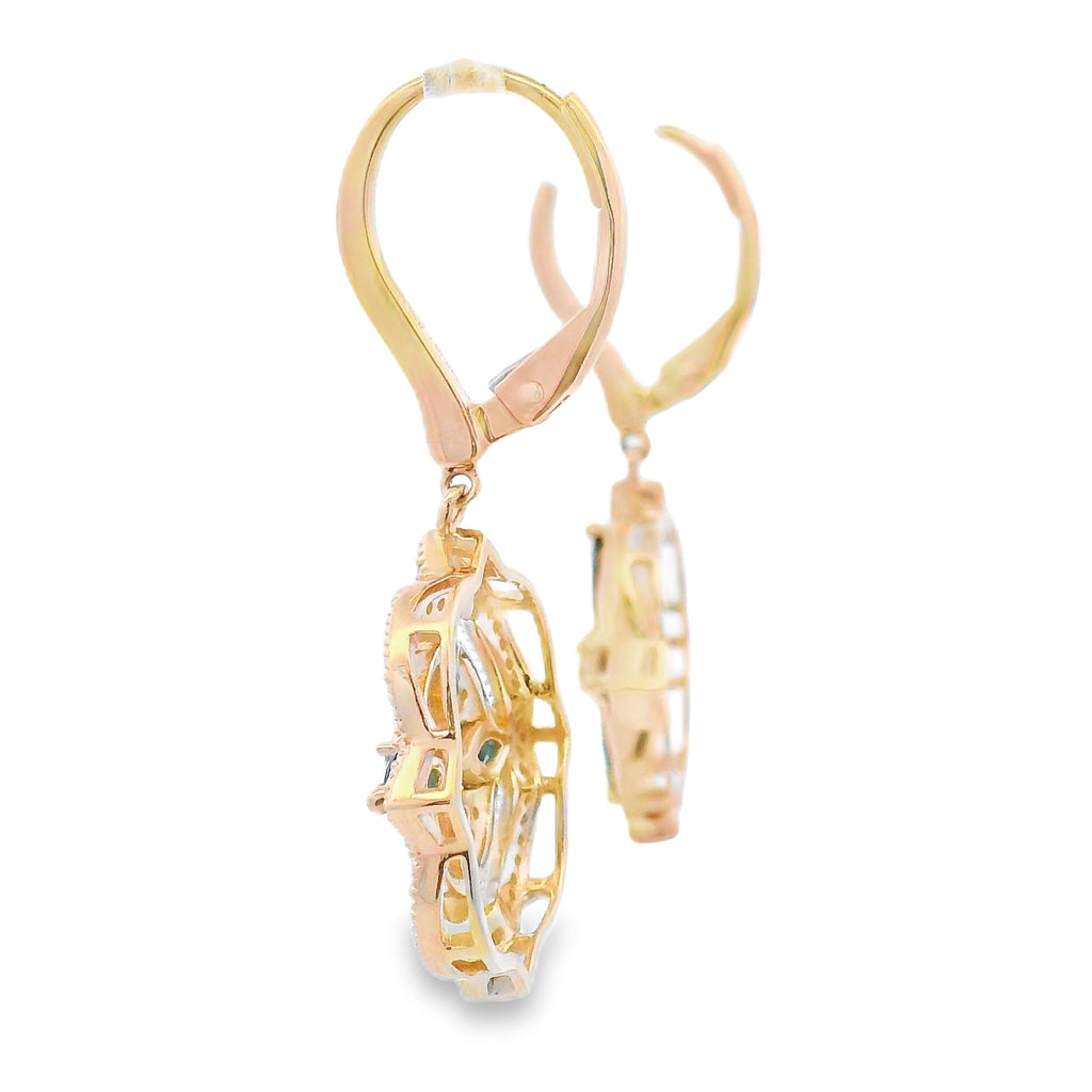 Sapphire Diamond Dangle Earrings 14KT Yellow Gold