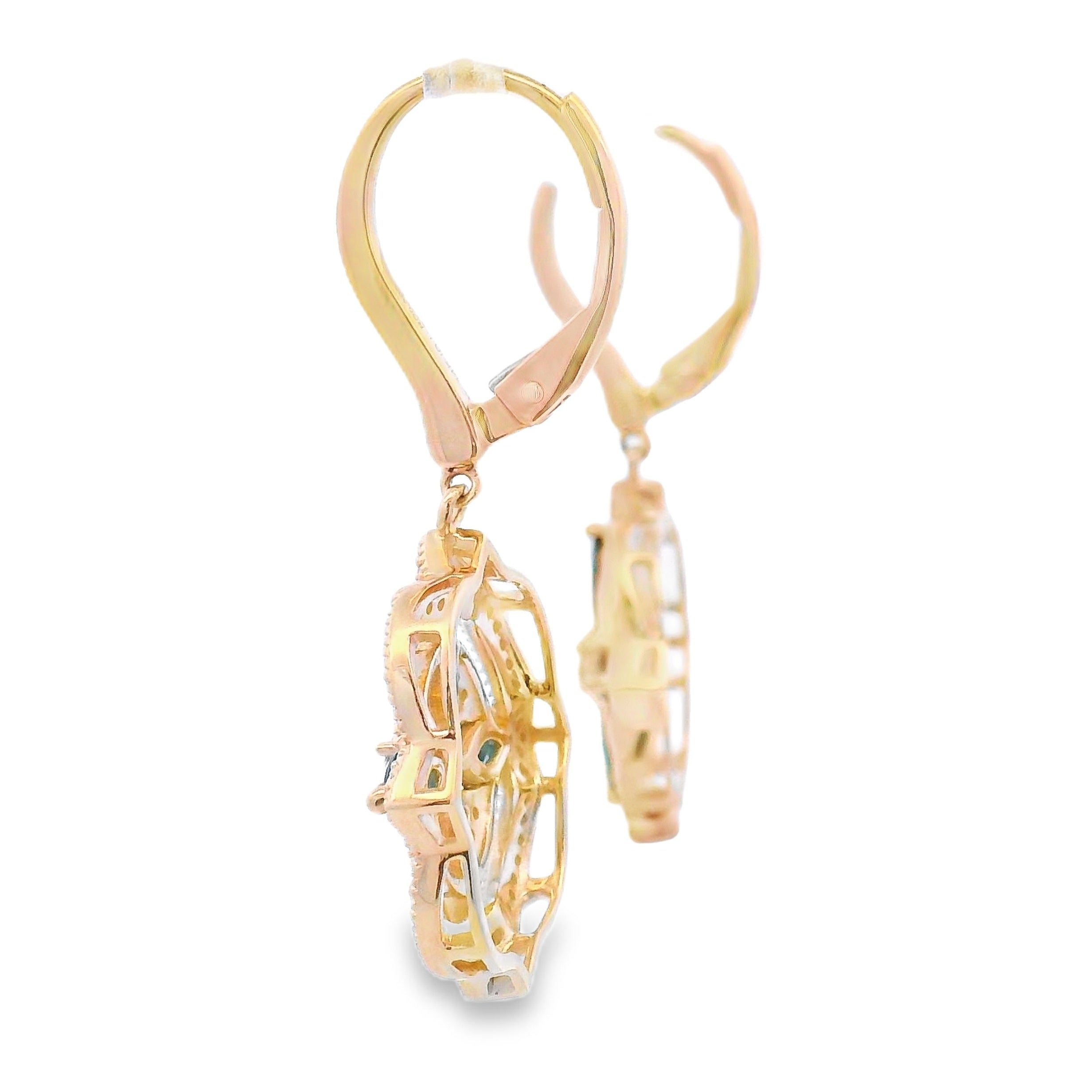 Sapphire Diamond Dangle Earrings 14KT Yellow Gold