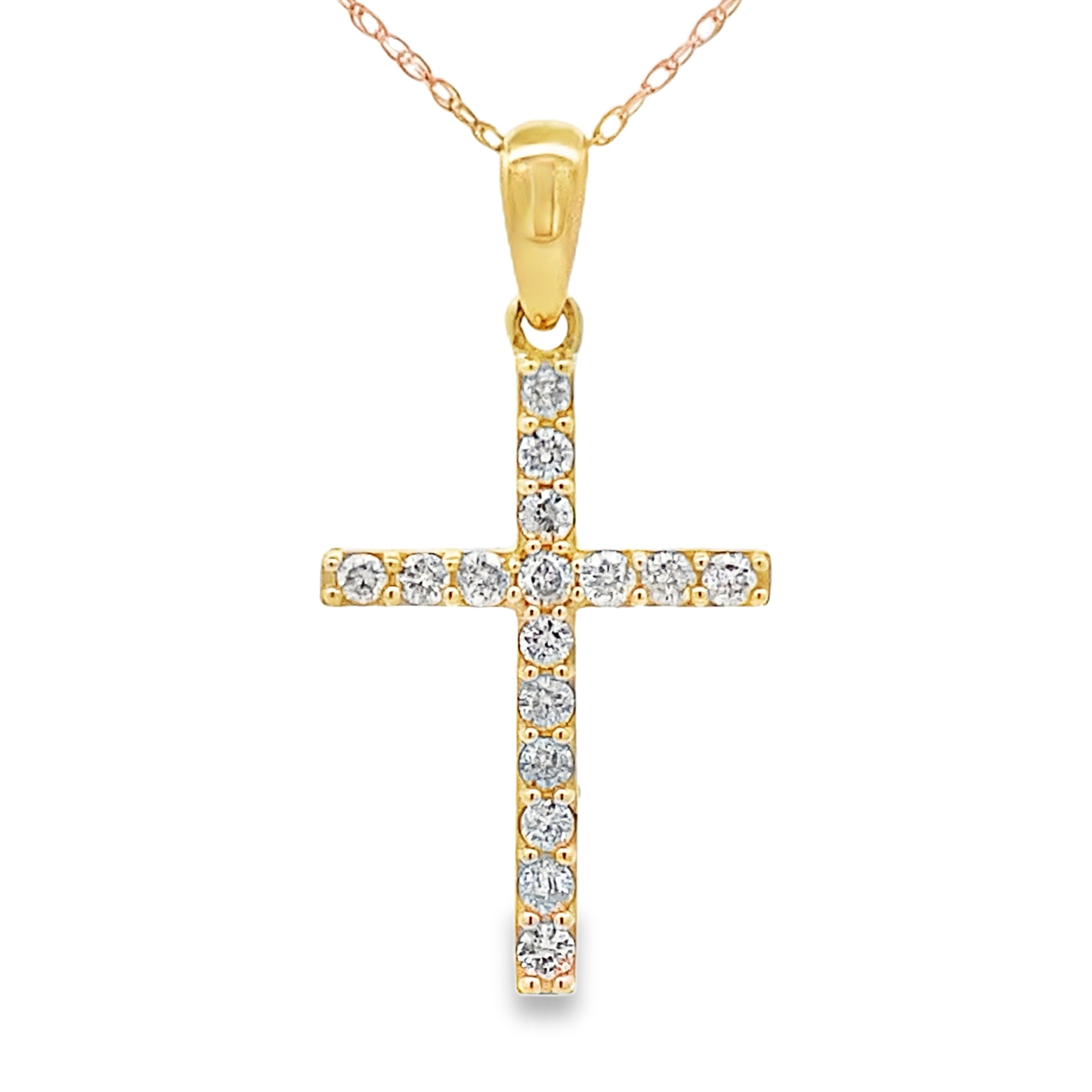 .30ct Diamond Cross Religious Pendant 14KT Yellow Gold