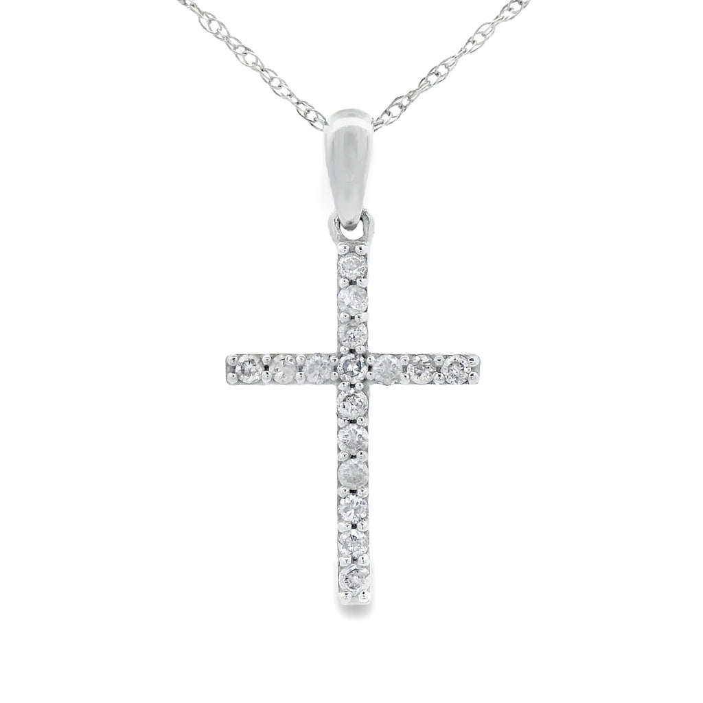 .13ct Diamond Cross Religious Pendant 14KT White Gold