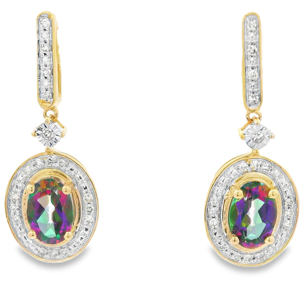 Mystic Fire Topaz Dangle Earrings 10KT Yellow Gold