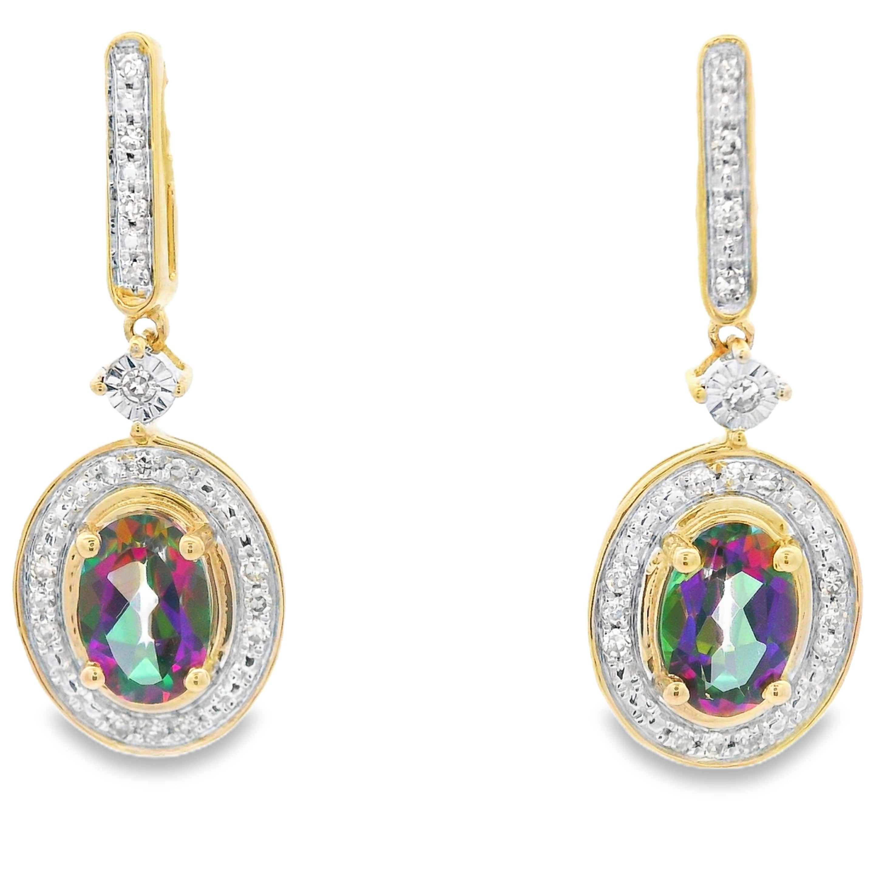 Mystic Fire Topaz Dangle Earrings 10KT Yellow Gold