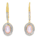 Rose Quartz Diamond Dangle Earrings 10KT Yellow Gold