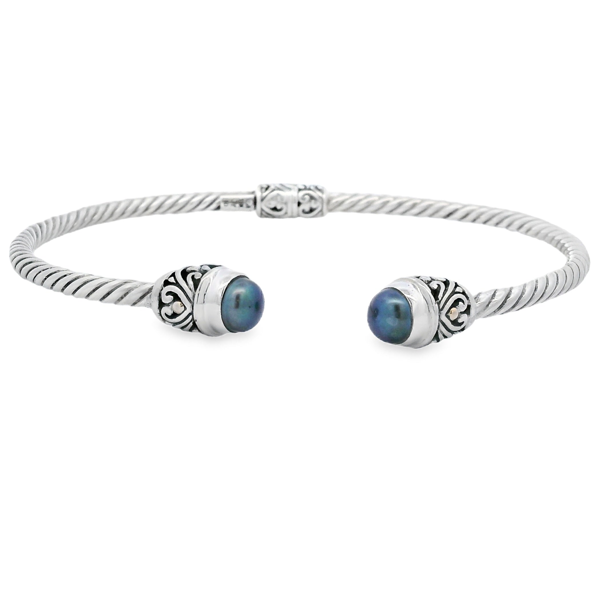 Pearl Bangle Bracelet Sterling Silver 18KT Gold