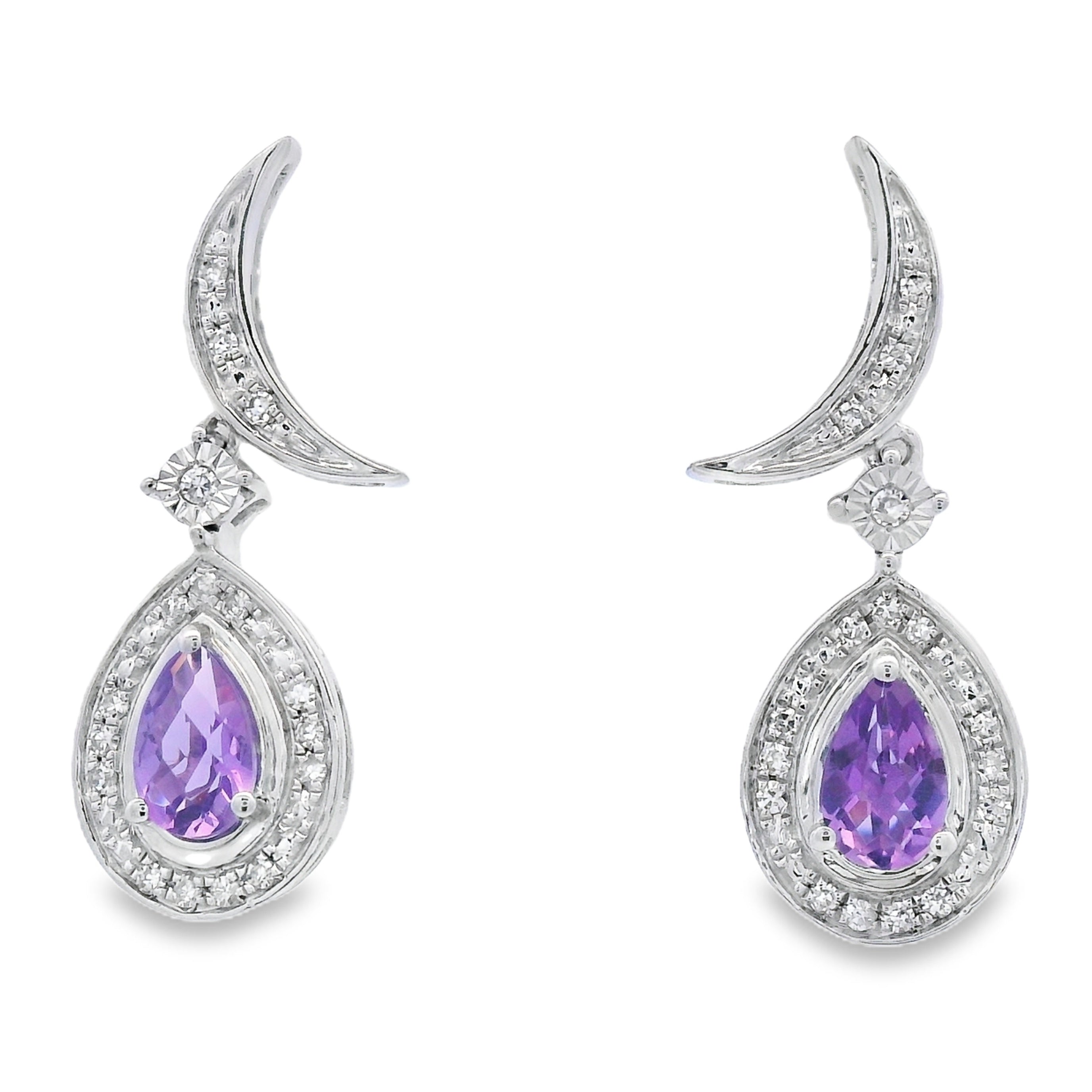 .48ct Amethyst Diamond Dangle Earrings 10KT White Gold