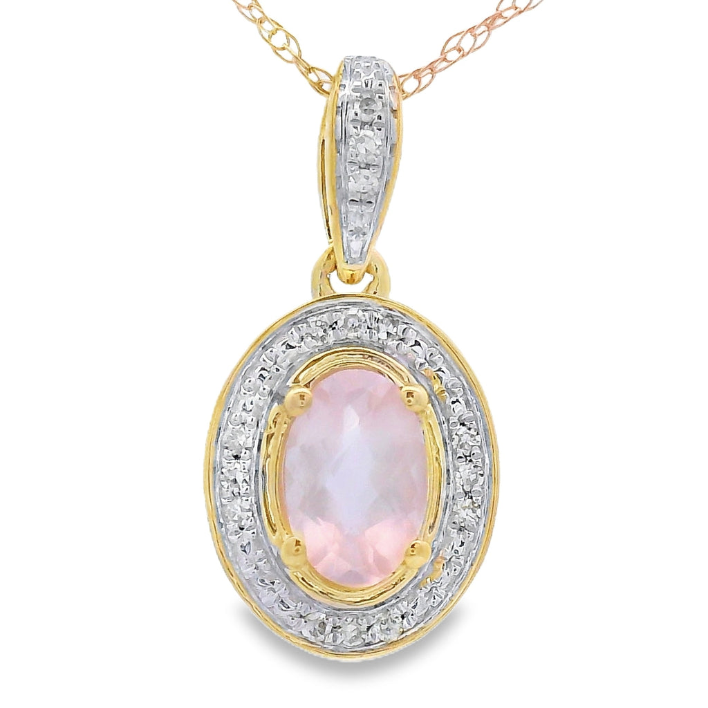 Rose Quartz Diamond Fashion Pendants 10KT Yellow Gold