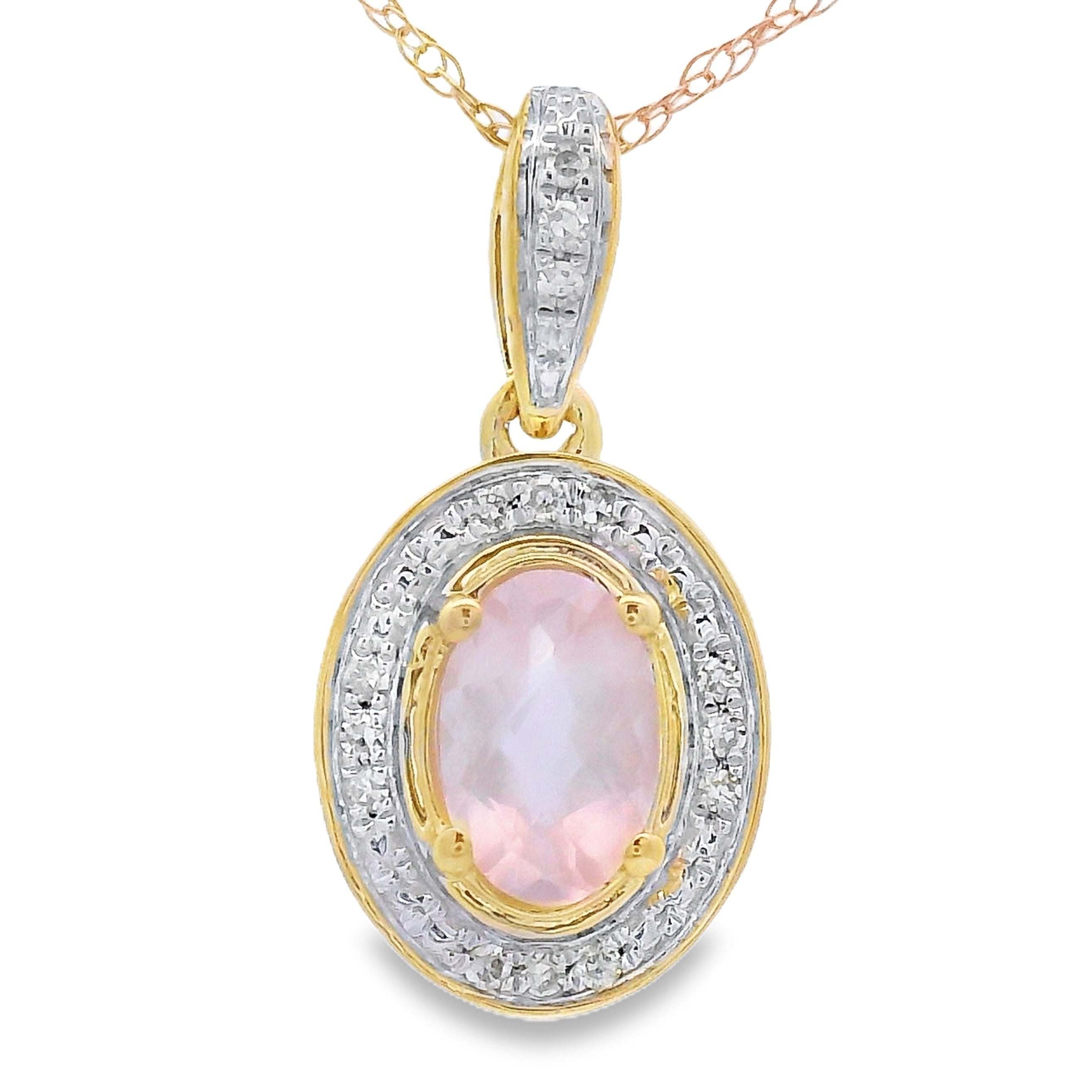 Rose Quartz Diamond Fashion Pendants 10KT Yellow Gold