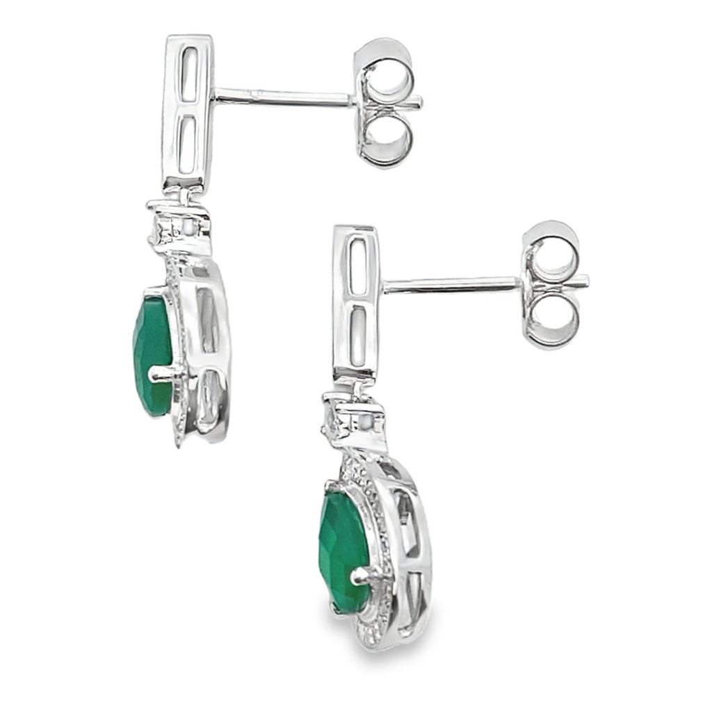 Chalcedony Diamond Dangle Earrings 10KT White Gold