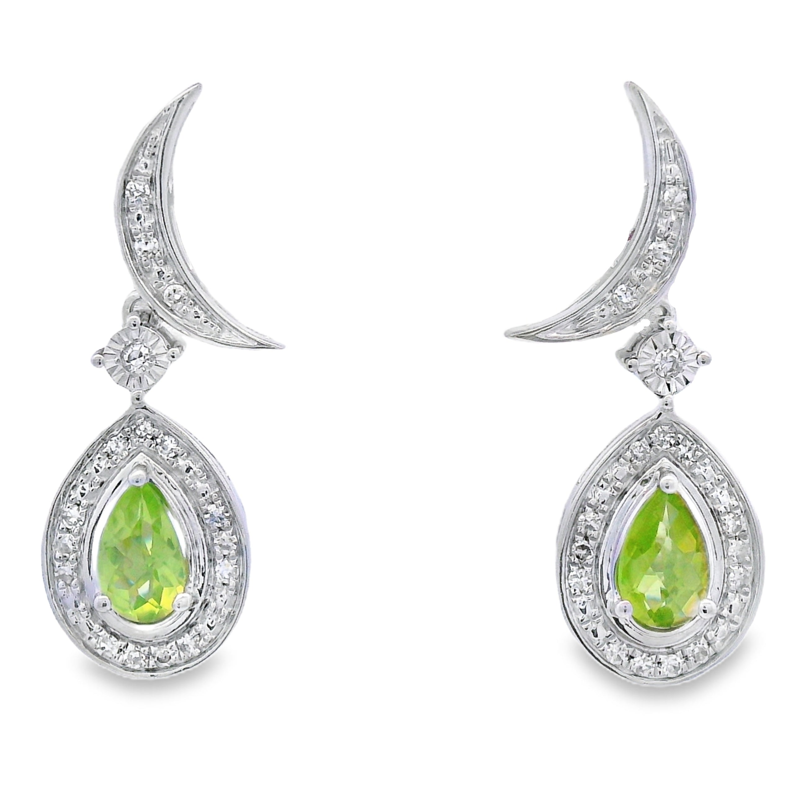 .52ct Peridot Diamond Dangle Earrings 10KT White Gold