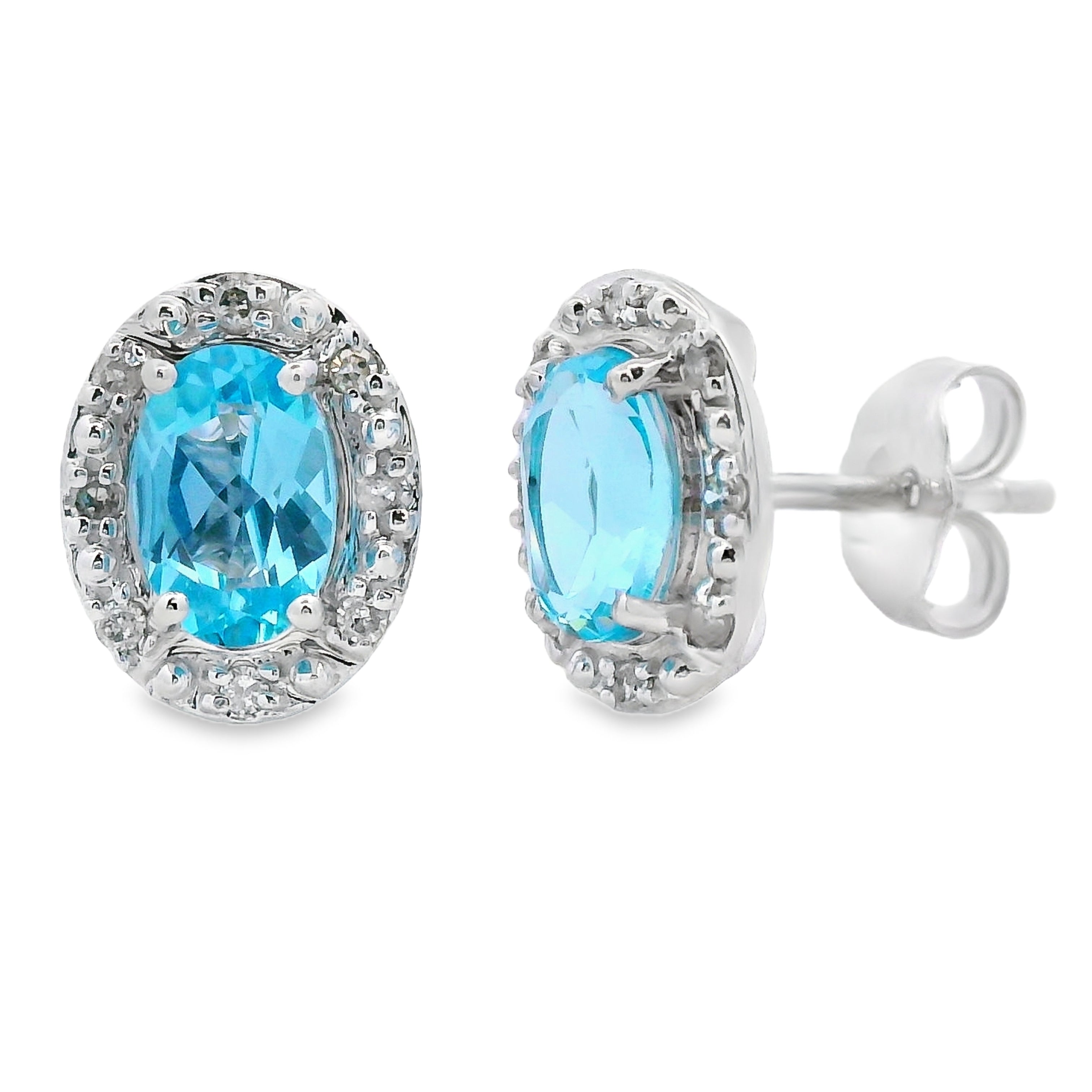 1.20ct Blue Topaz Diamond Earrings 10KT White Gold