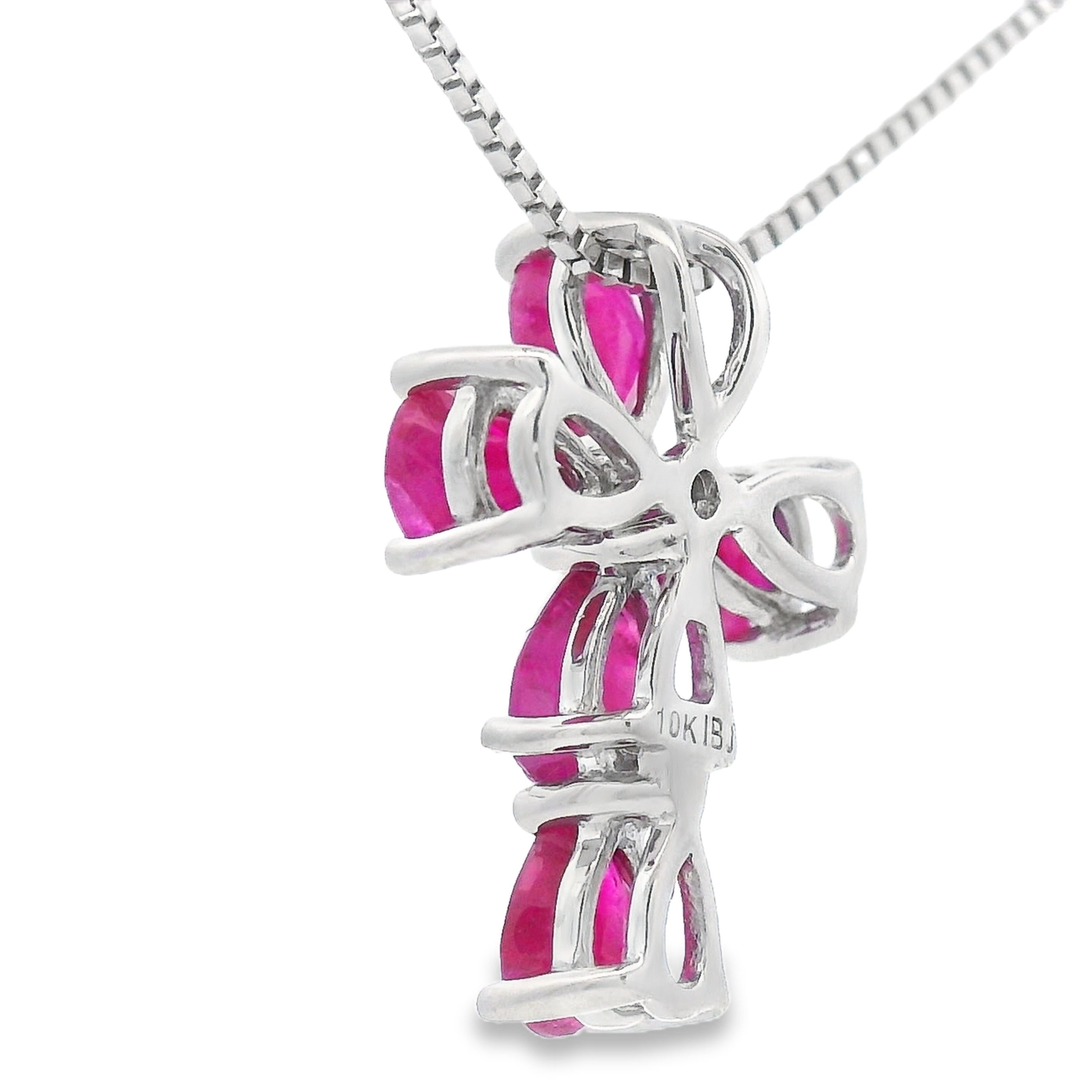 Ruby Diamond Cross Religious Pendant 10KT White Gold