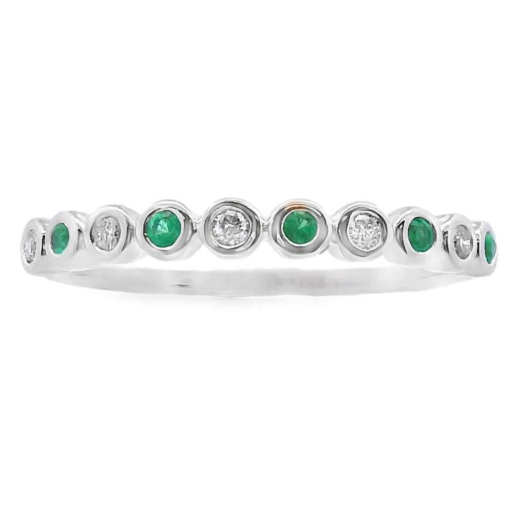Emerald Diamond stackable band set 14KT White Gold