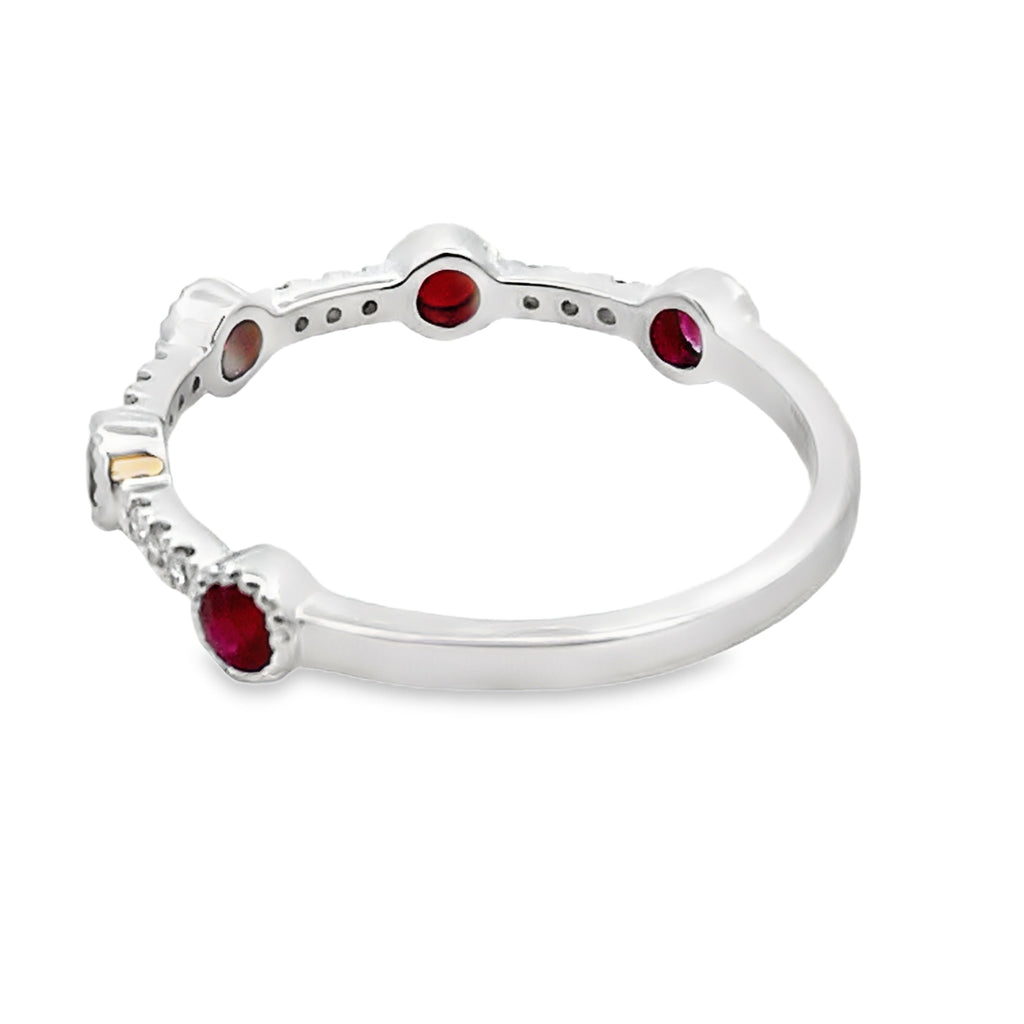 .46ct Ruby Diamond stackable band set 14KT White Gold