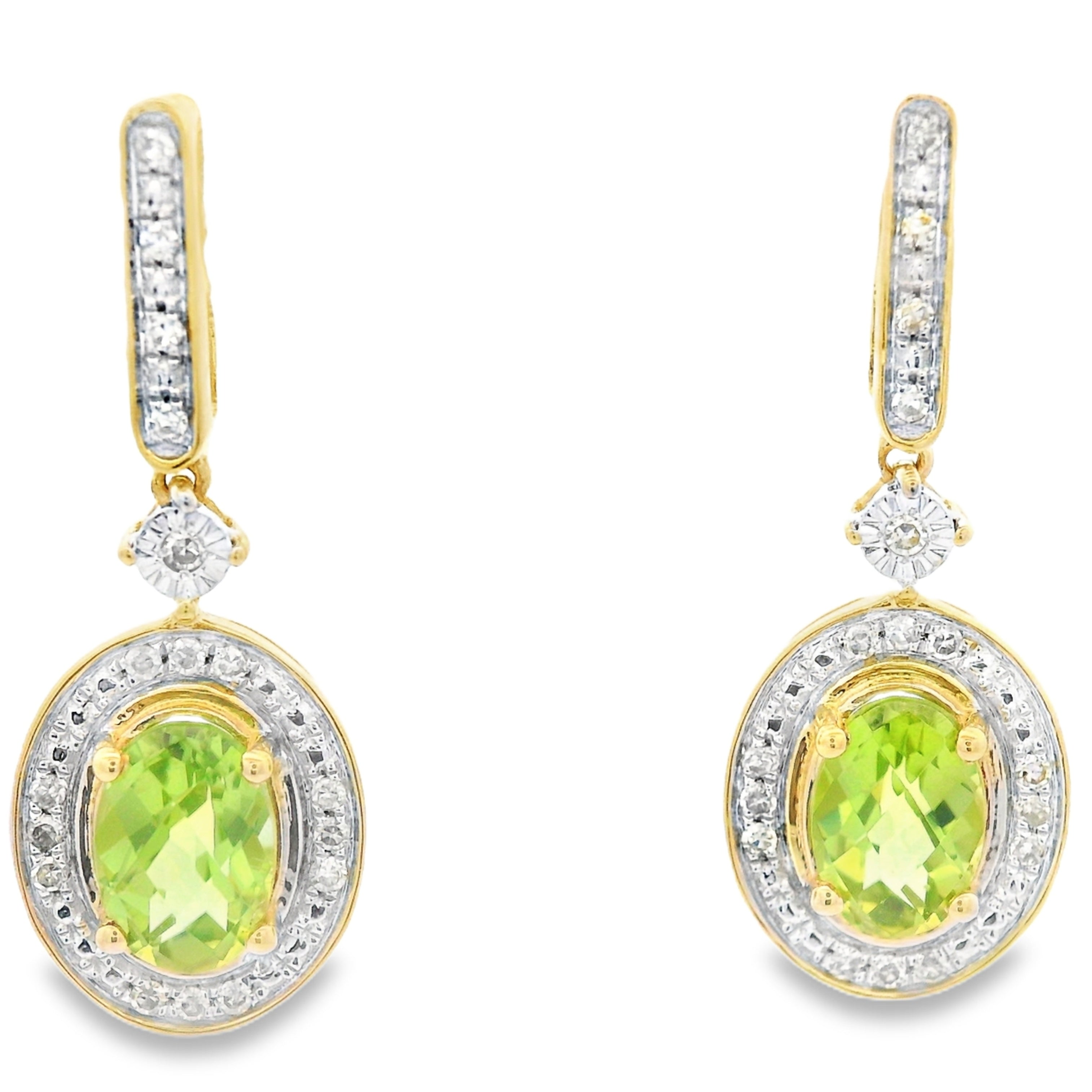 1.23ct Peridot Diamond Dangle Earrings 10KT Yellow Gold