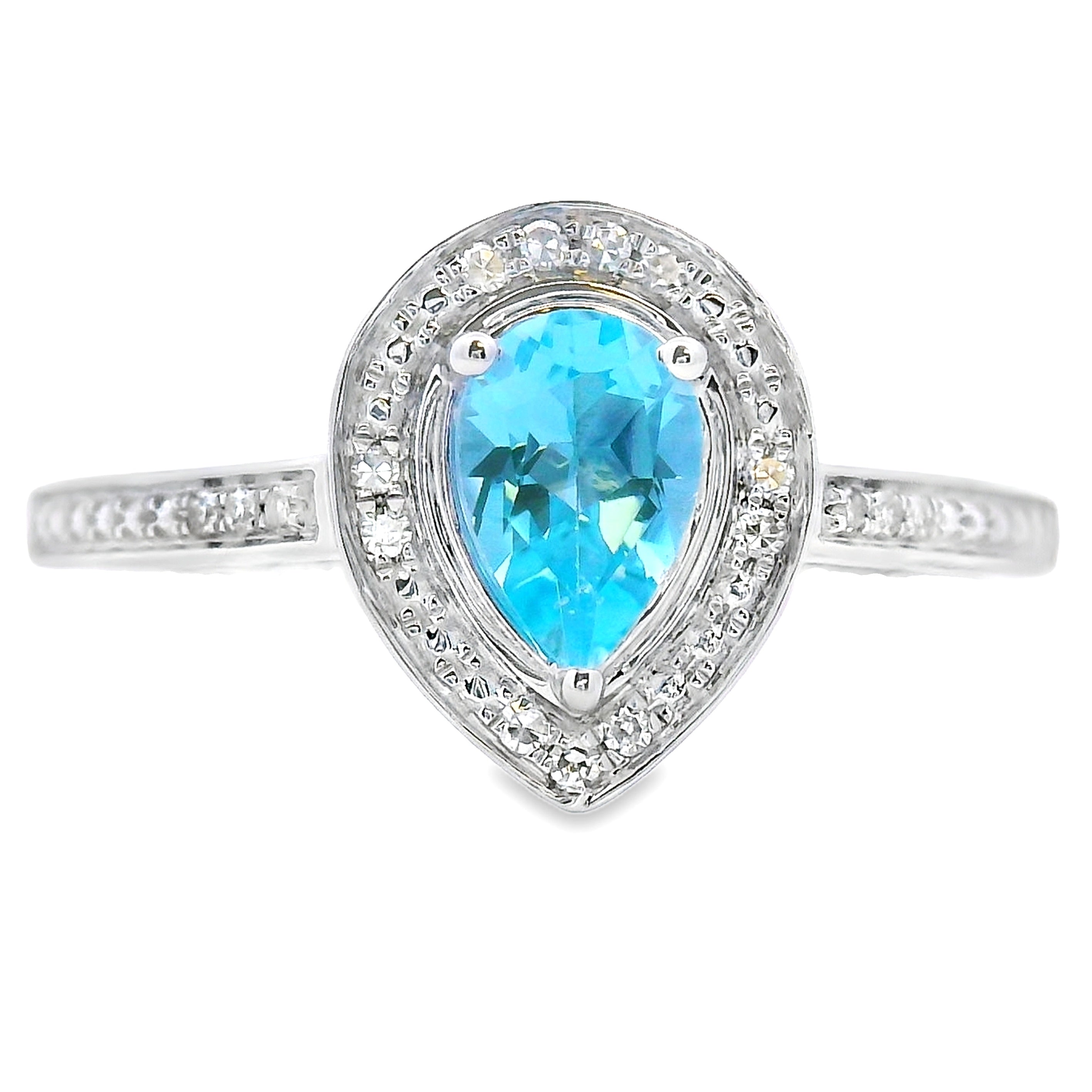 .54ct Blue Topaz Diamond Ring 10KT White Gold
