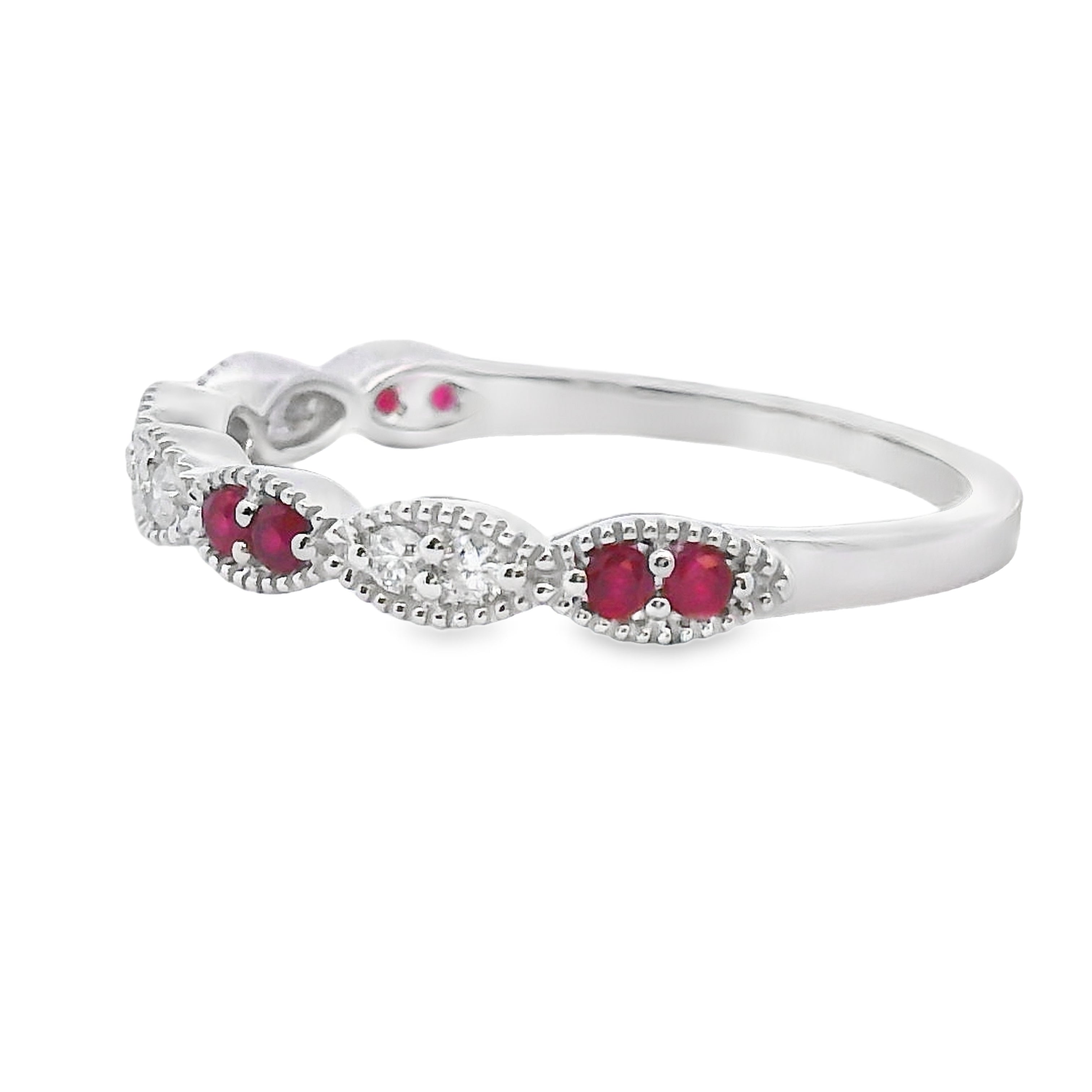 .25ct Ruby Diamond stackable band set 14KT White Gold