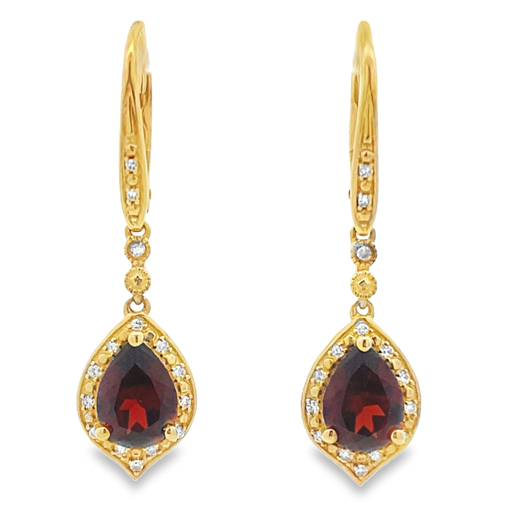 2.43ct Garnet Diamond Dangle Earrings 10KT Yellow Gold