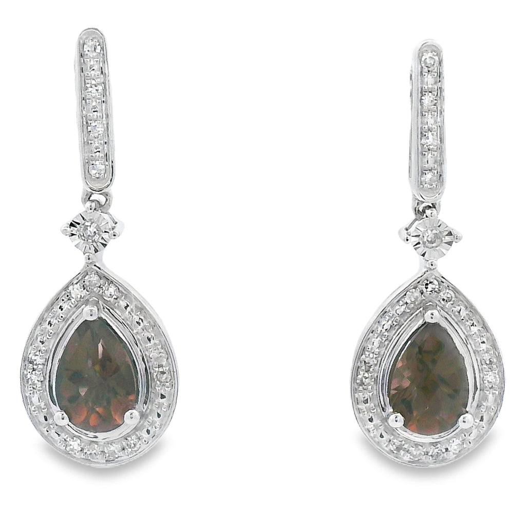 .84ct Quartz Diamond Dangle Earrings 10KT White Gold