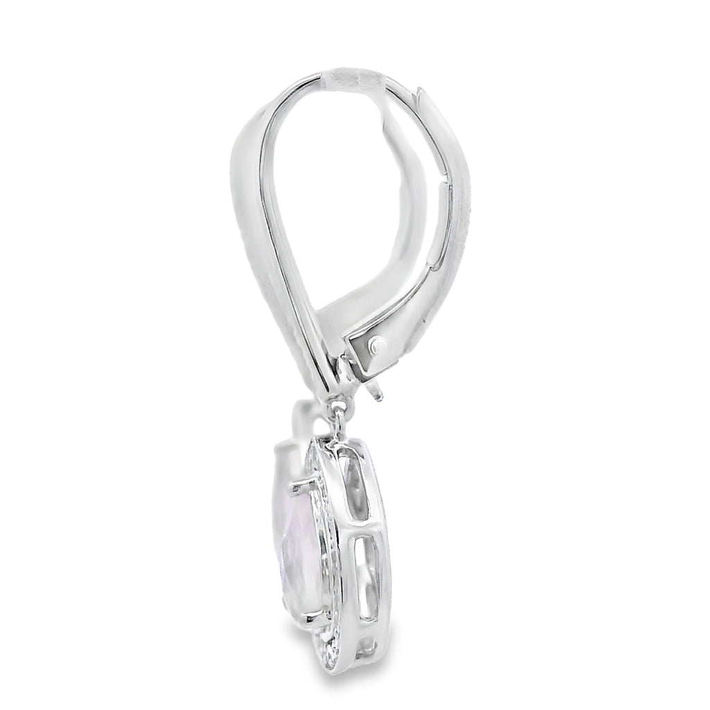 Rose Quartz Diamond Dangle Earrings 10KT White Gold