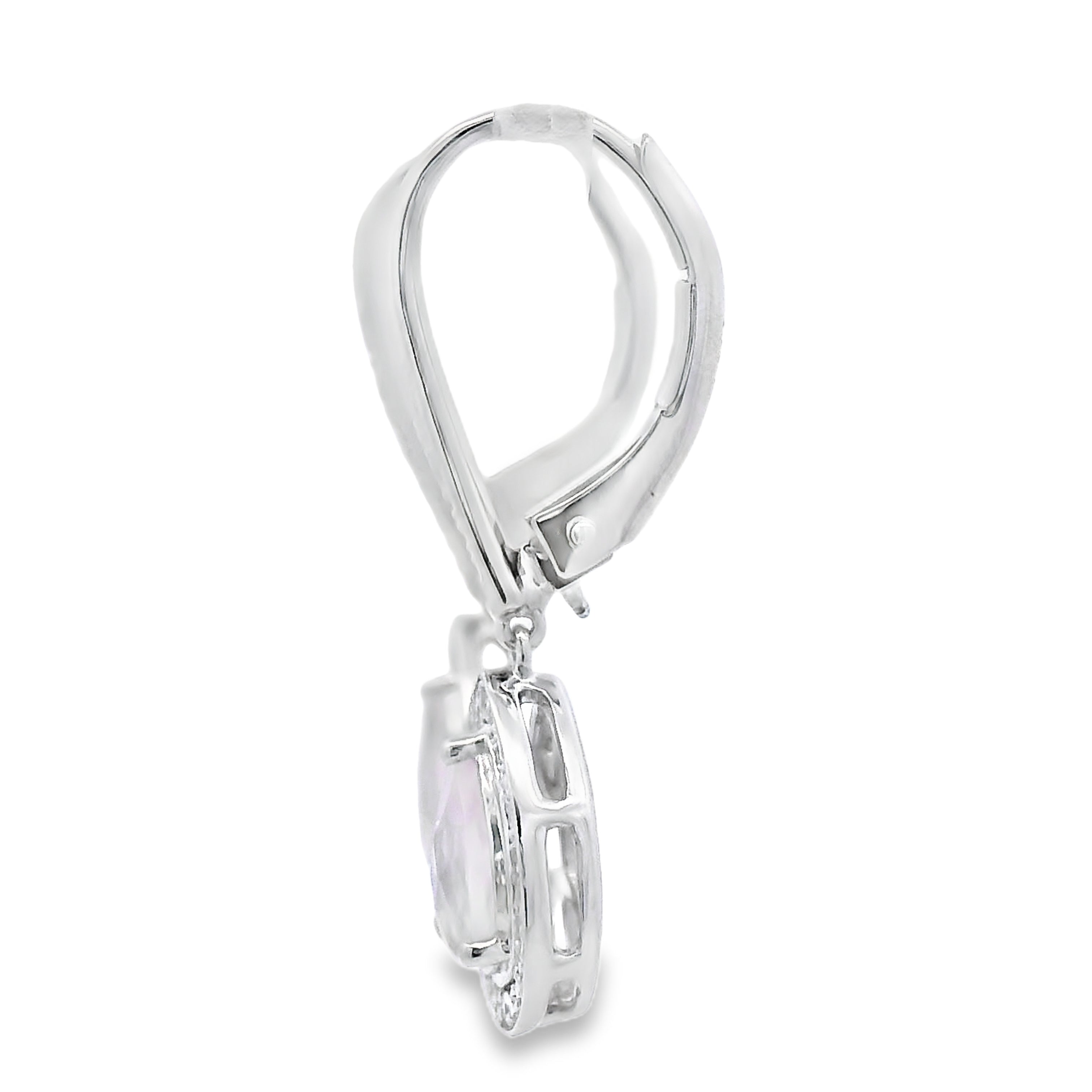 Rose Quartz Diamond Dangle Earrings 10KT White Gold