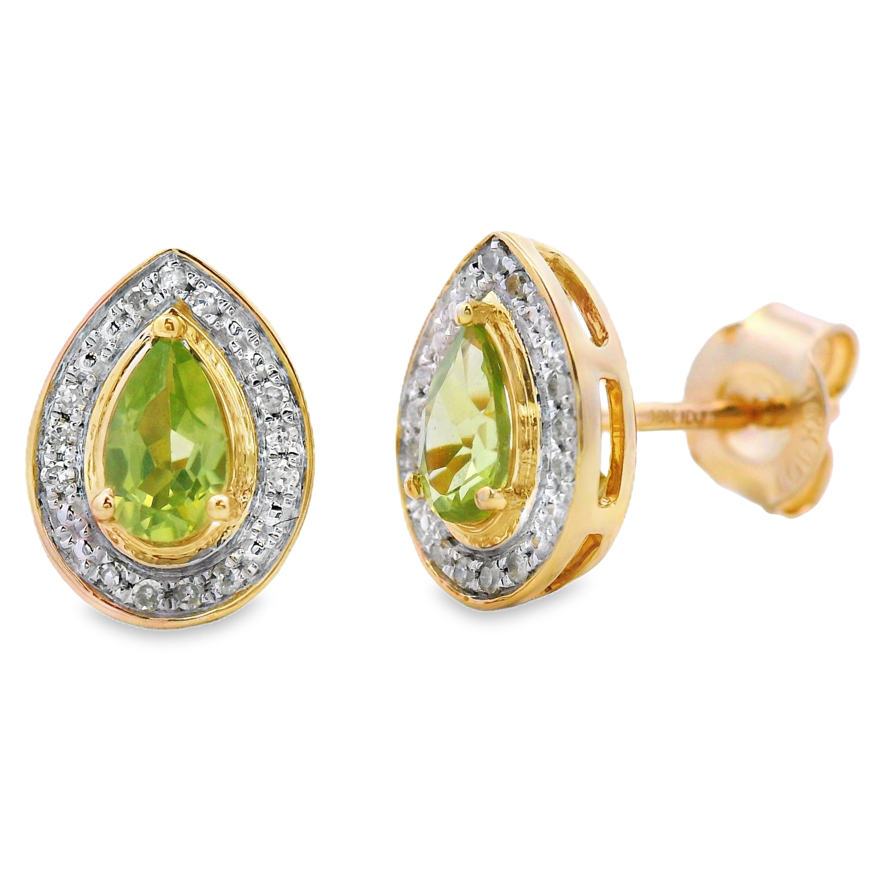 .56ct Peridot Diamond Stud Earrings 10KT Yellow Gold