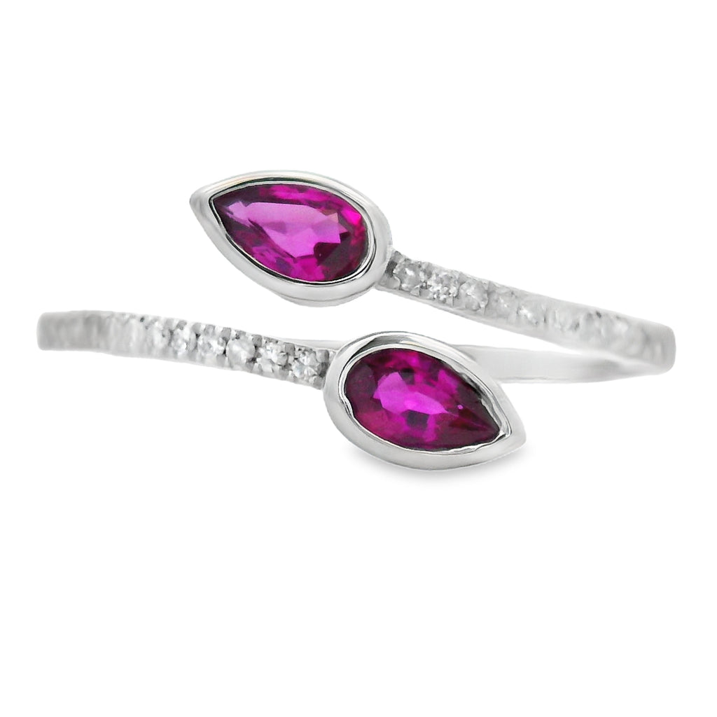 Natural .64ct Ruby Diamond Ring 14KT White Gold