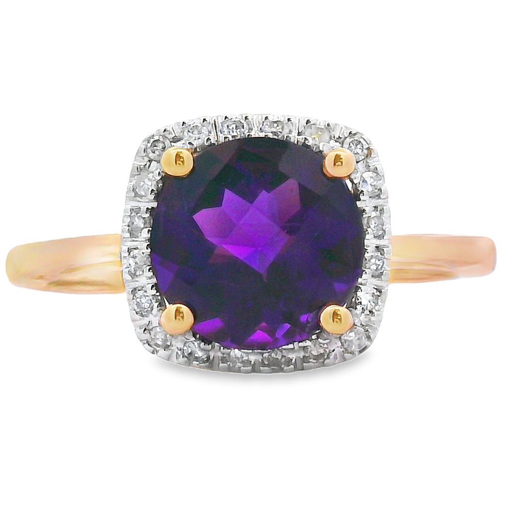 1.34ct Amethyst Diamond Ring 10KT Yellow Gold