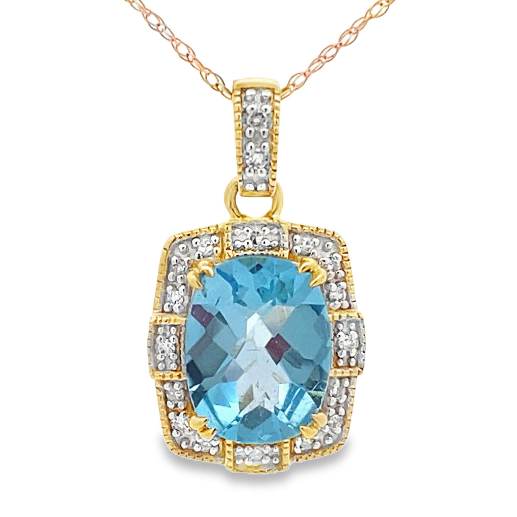 Blue Topaz Diamond Fashion Pendants 10KT Yellow Gold