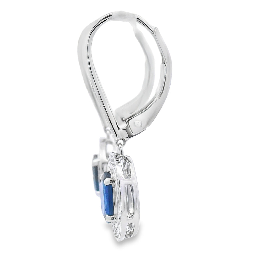 1.28ct Sapphire Diamond Dangle Earrings 10KT White Gold