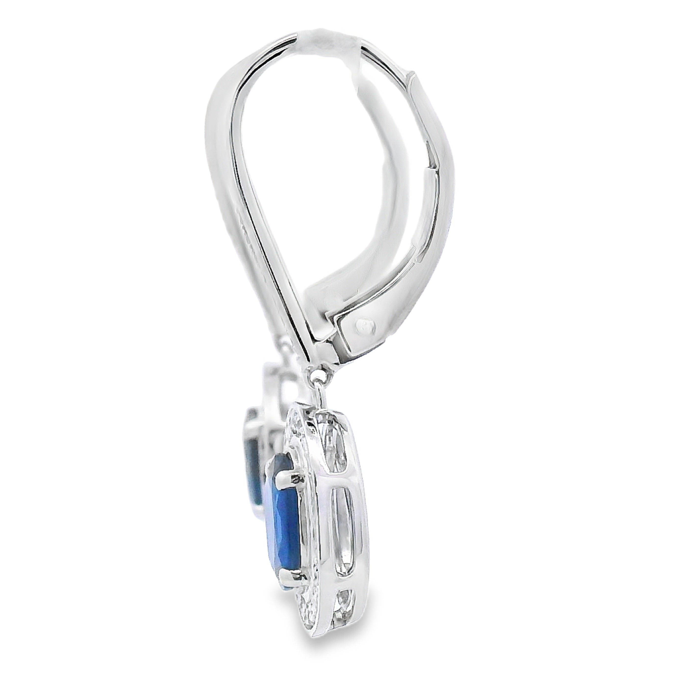 1.28ct Sapphire Diamond Dangle Earrings 10KT White Gold