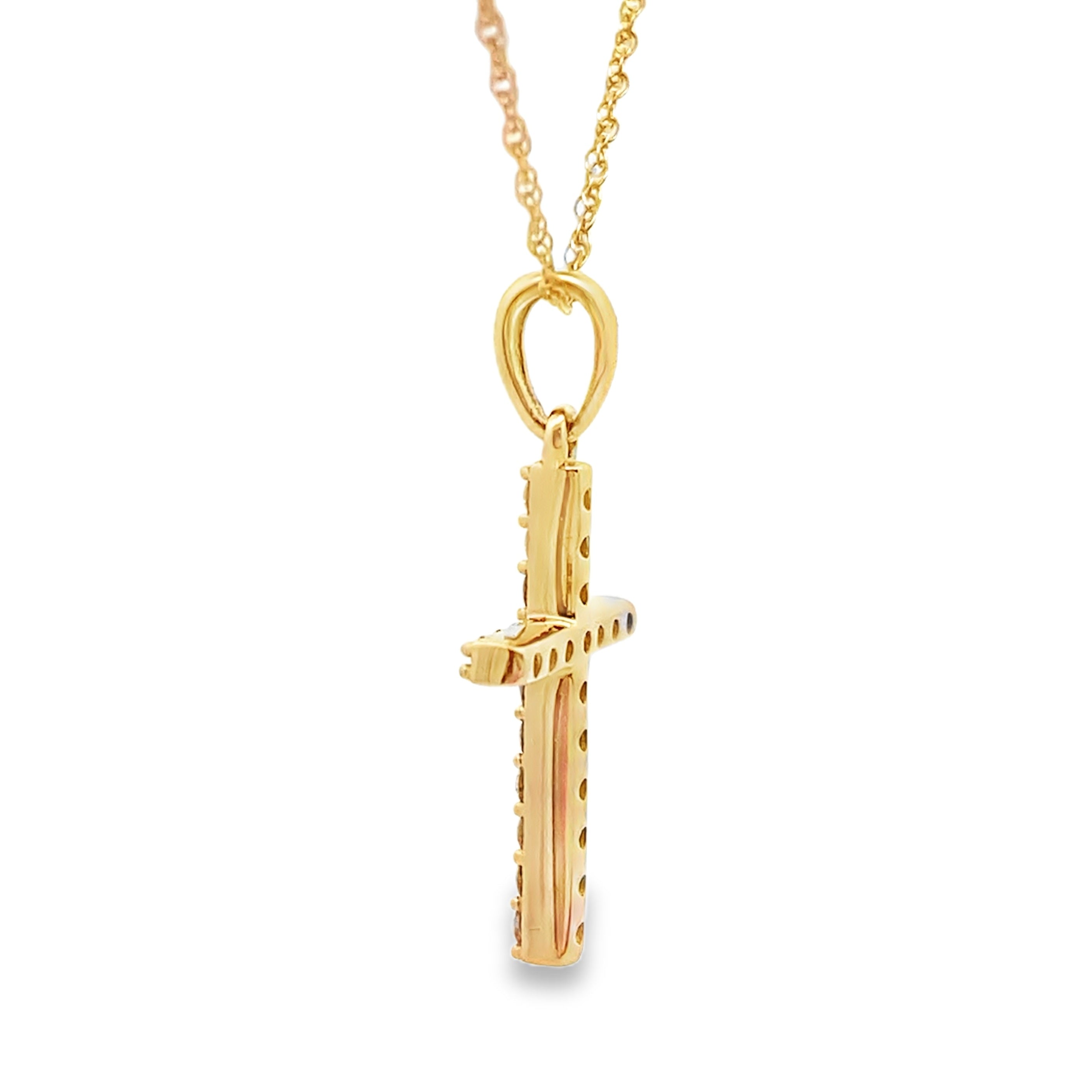 .13ct Diamond Cross Religious Pendant 14KT Yellow Gold