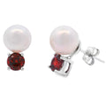 1.20ct FW Pearl Garnet Stud Earrings 14KT White Gold