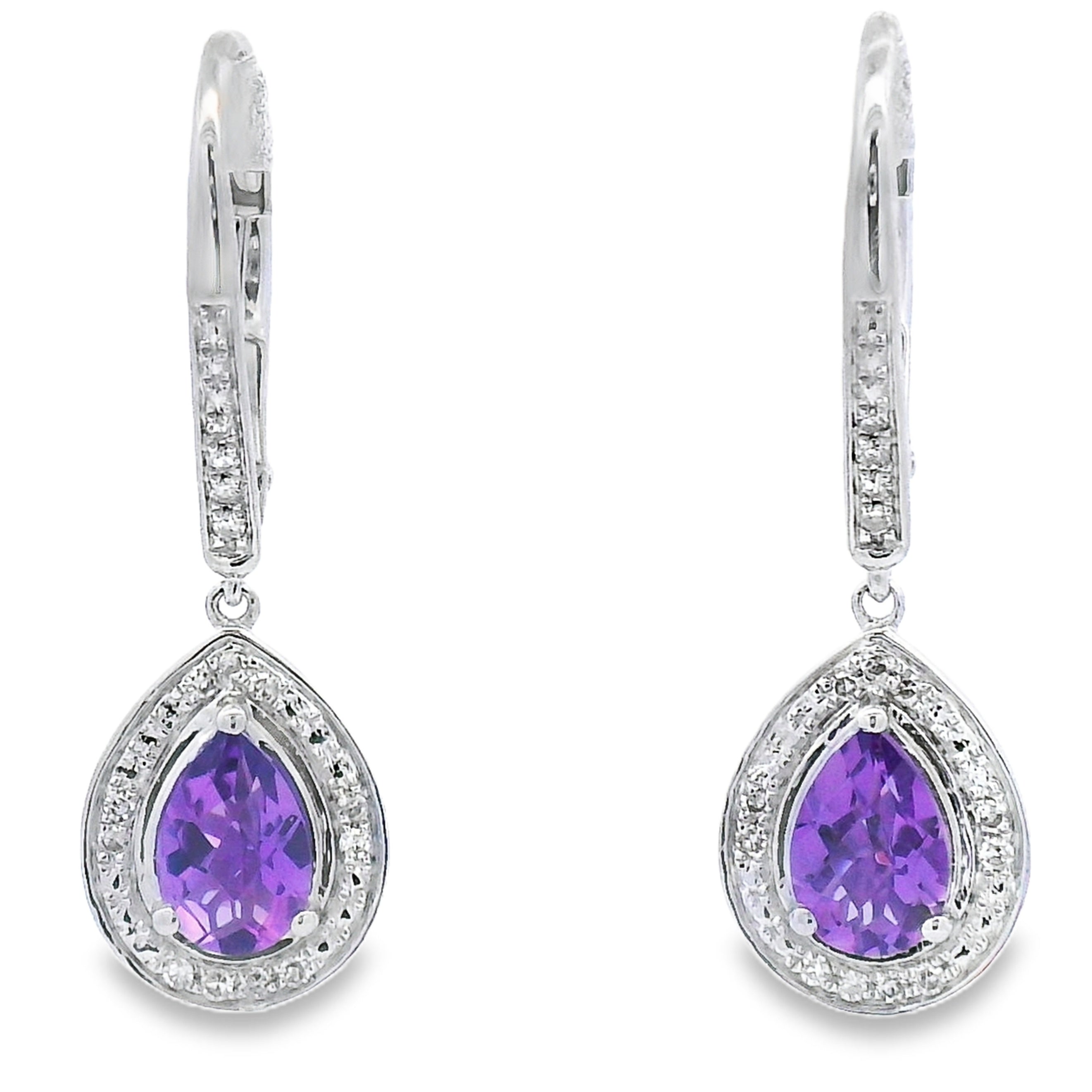 .88ct Amethyst Diamond Dangle Earrings 10KT White Gold