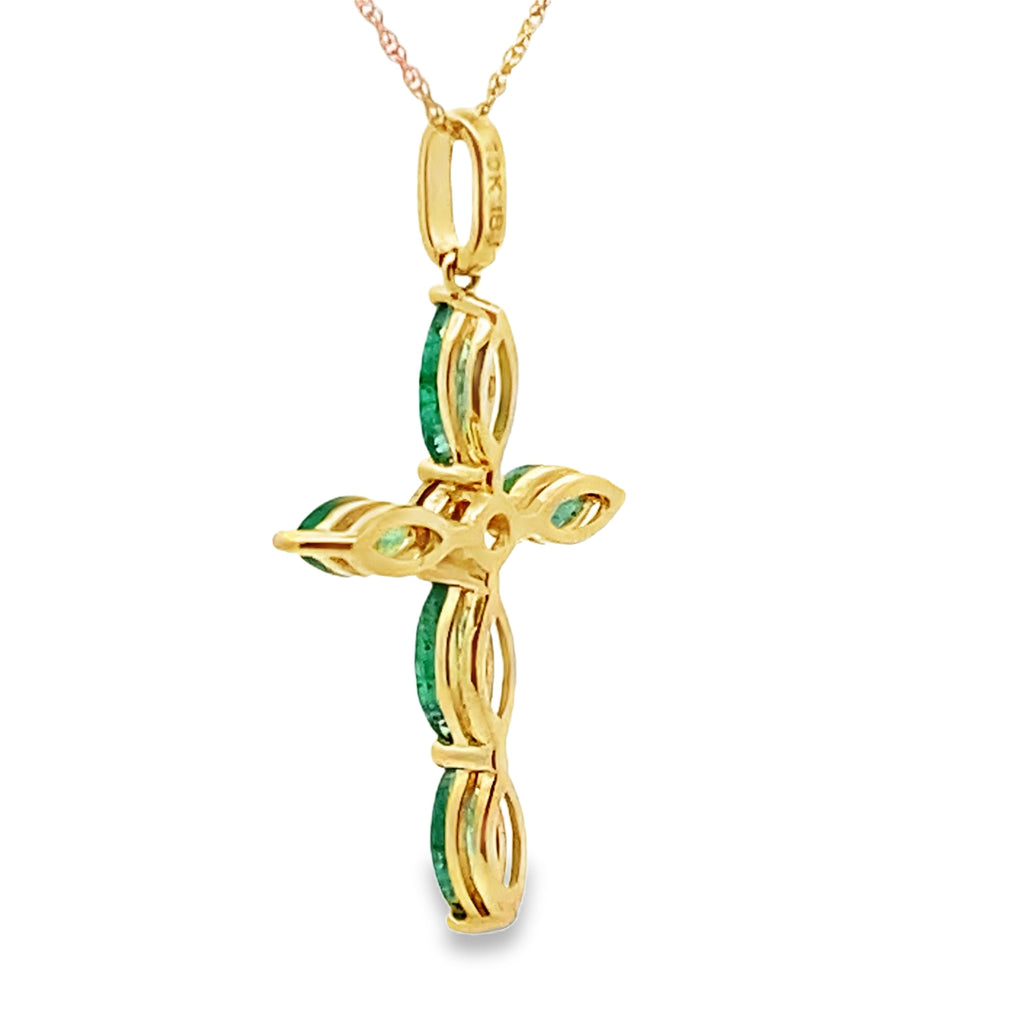 1.11ct Emerald Cross Religious Pendant 10KT Yellow Gold