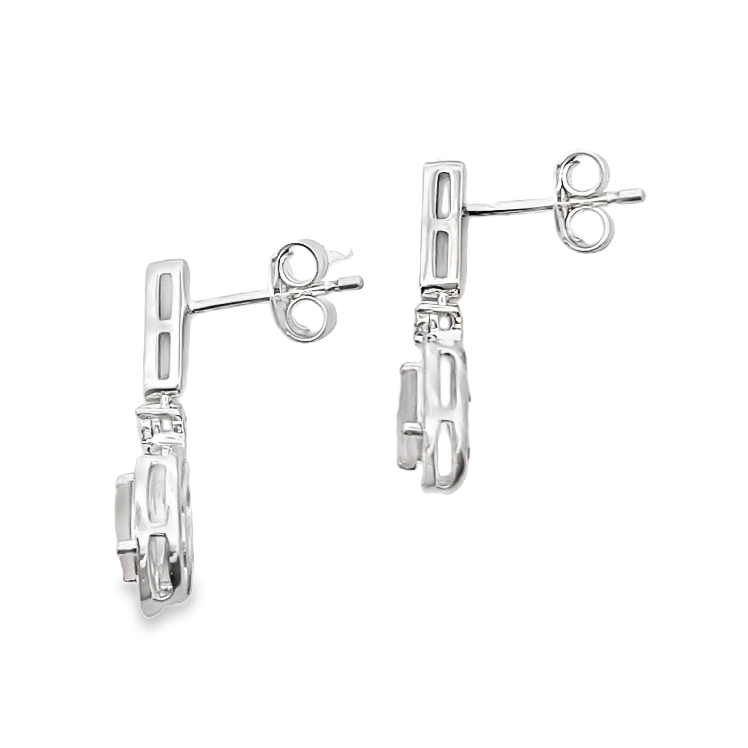 Rose Quartz Diamond Dangle Earrings 10KT White Gold