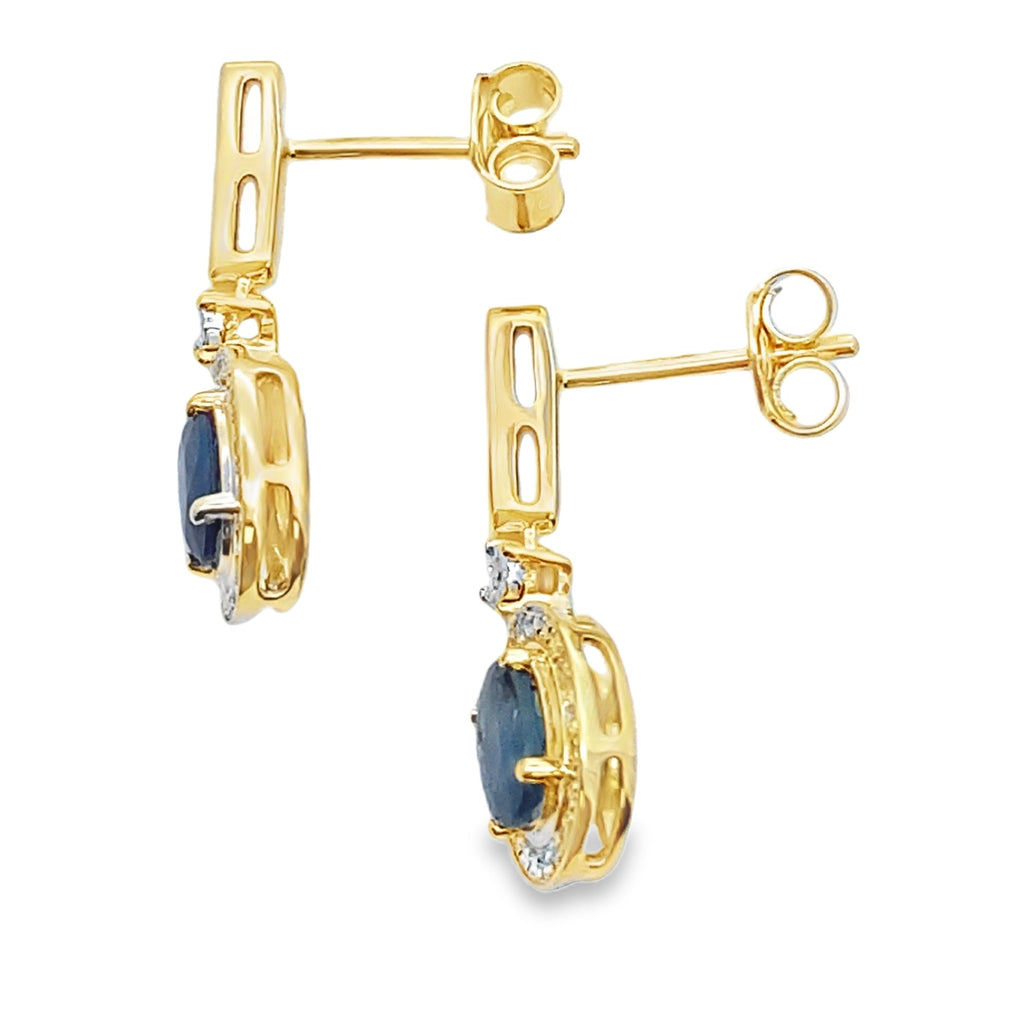 Sapphire Diamond Dangle Earrings 10KT Yellow Gold