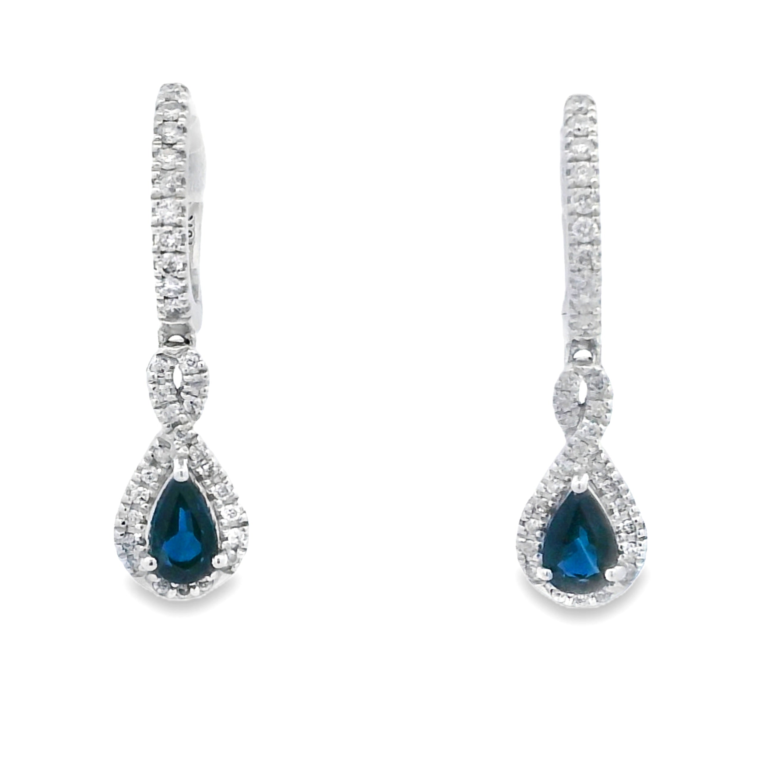 .80ct Sapphire Diamond Dangle Earrings 10KT White Gold