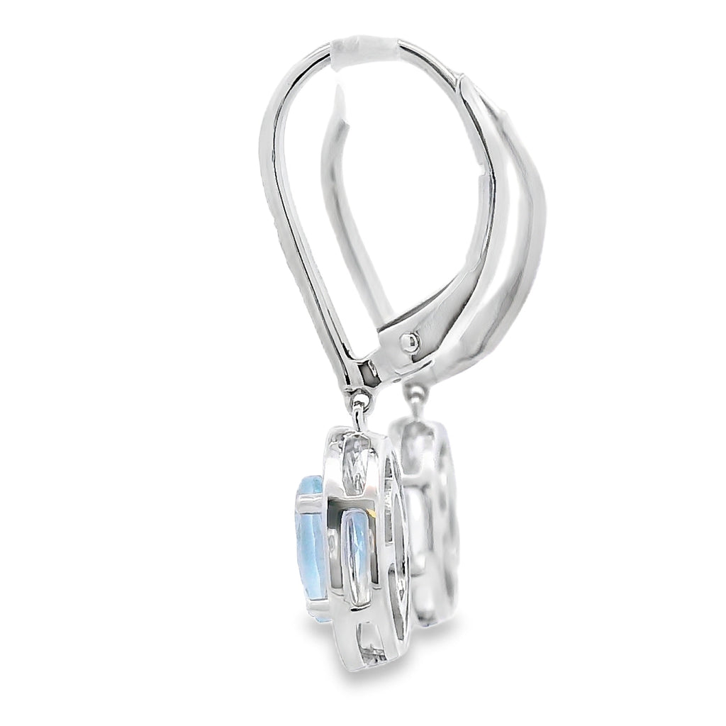 Aquamarine Diamond Dangle Earrings 10KT White Gold