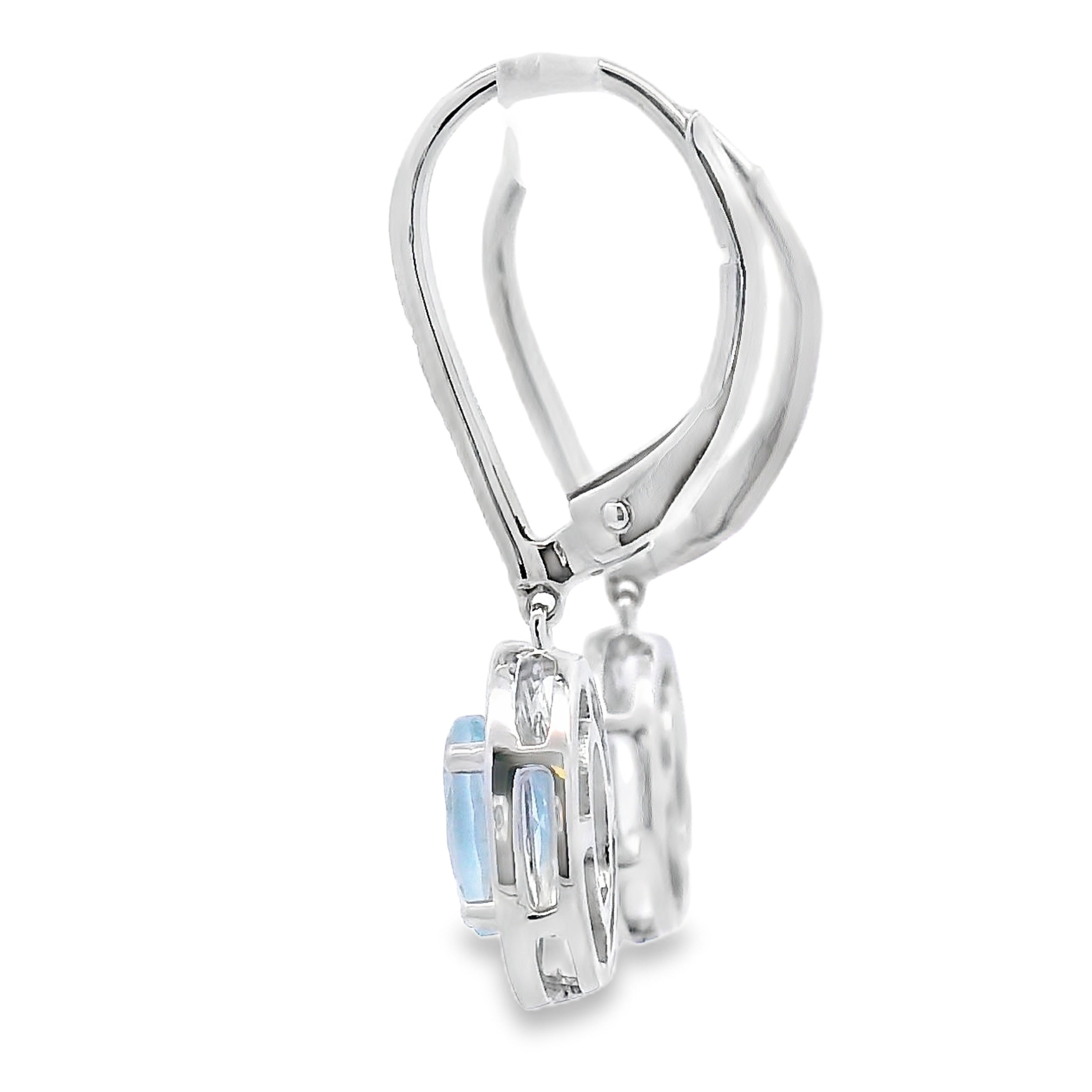 Aquamarine Diamond Dangle Earrings 10KT White Gold