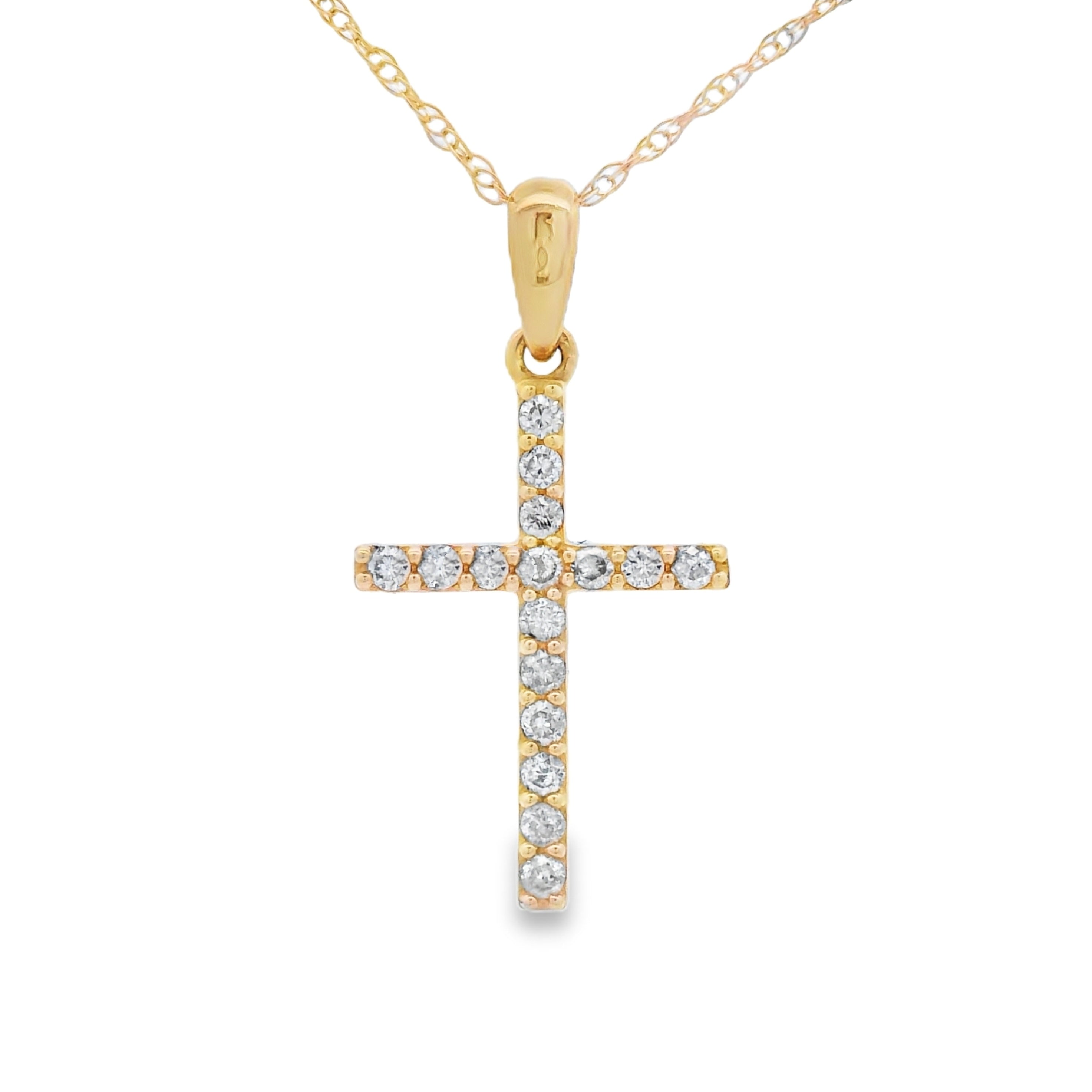 .13ct Diamond Cross Religious Pendant 14KT Yellow Gold