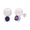 1.20ct FW Pearl Amethyst Stud Earrings 14KT White Gold
