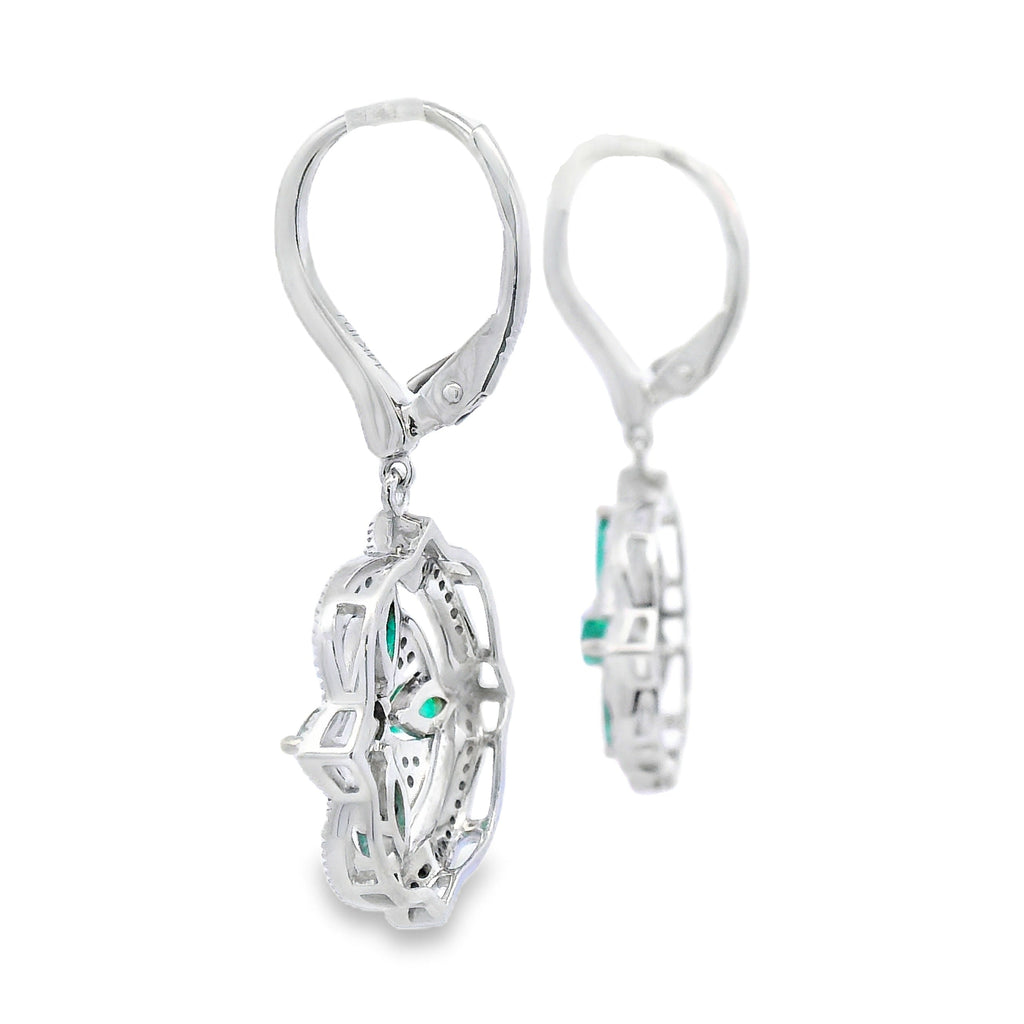 1.44ct Emerald Diamond Dangle Earrings 14KT White Gold