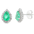 Natural 1.50ct Emerald Diamond Earrings 10KT White Gold